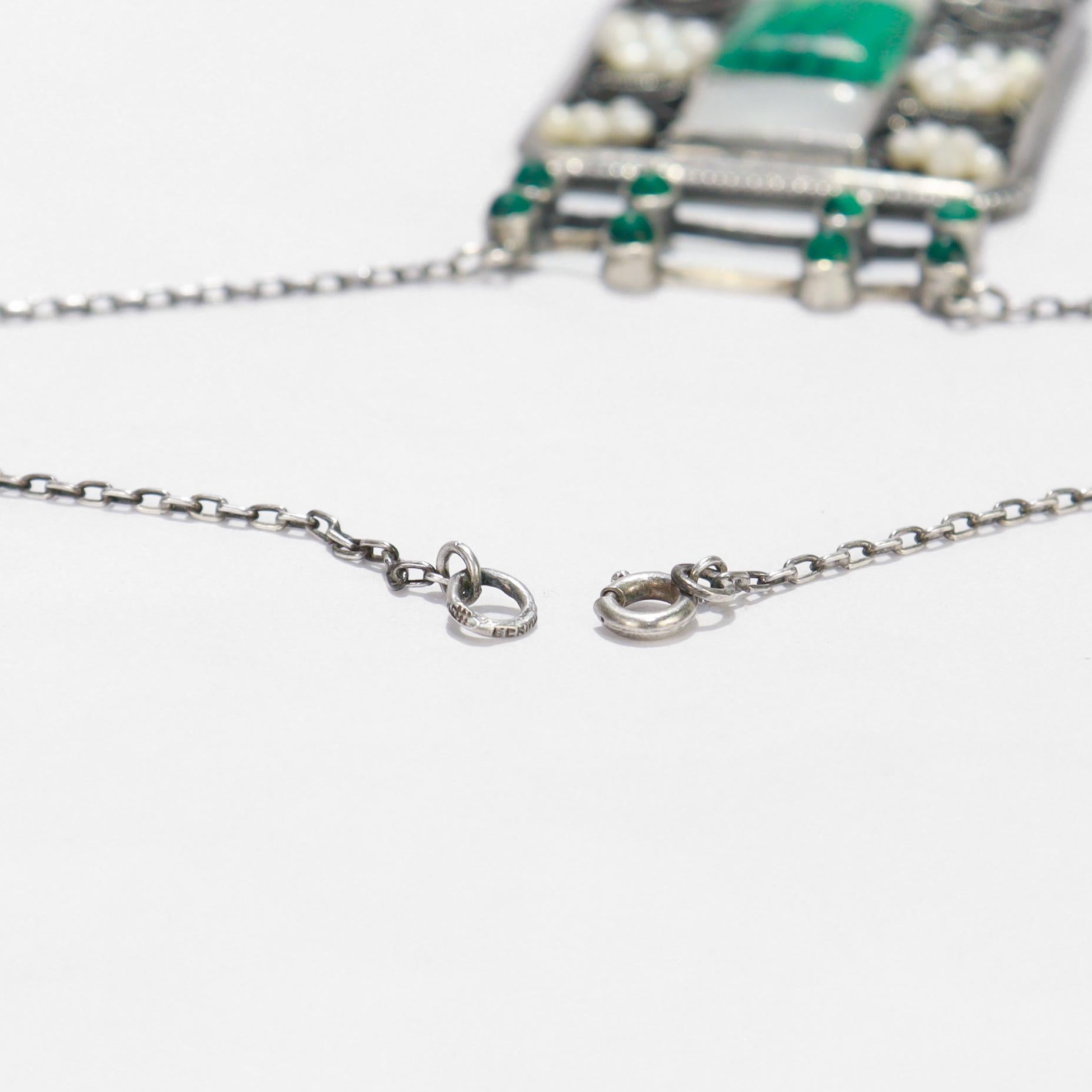 Collana antica Theodor Fahrner in argento, malachite e perle Jugendstil in vendita 14