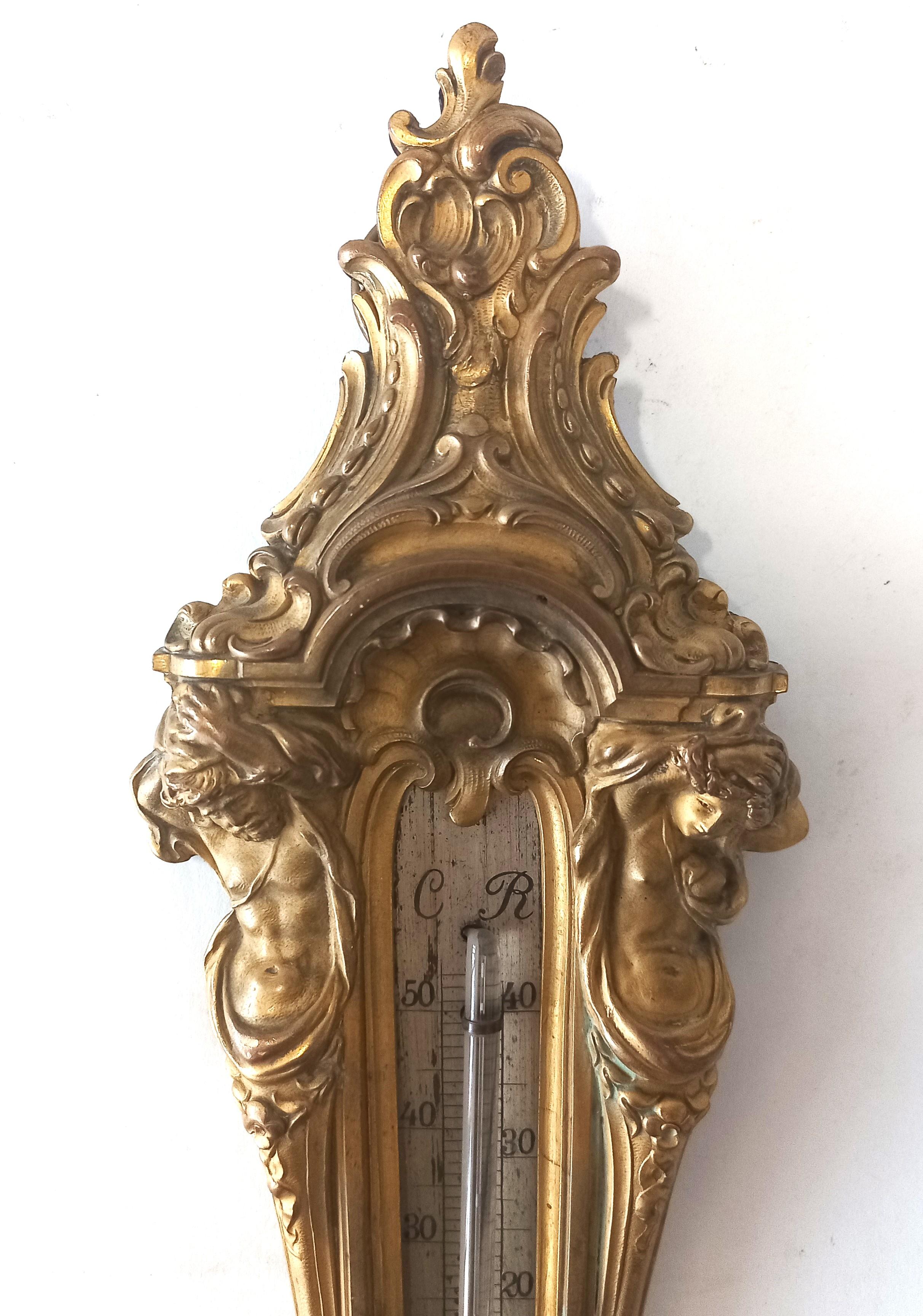 Louis XVI antique thermometer angel brass around 1880 For Sale