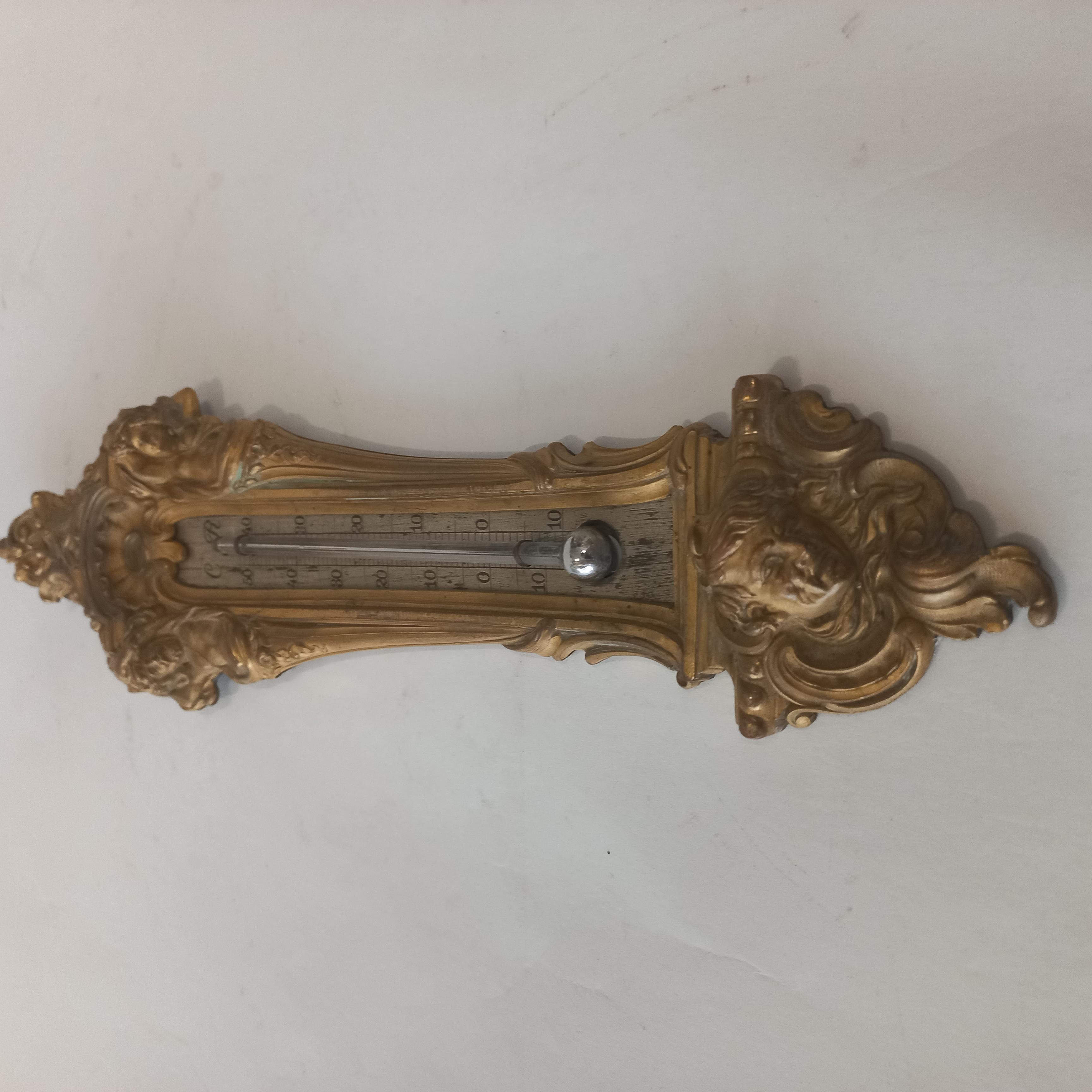 Brass antique thermometer angel brass around 1880 For Sale