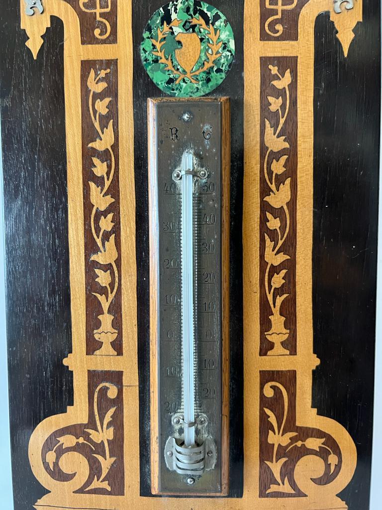 Early 20th Century Antique Thermometer, Inlaid with Marquetry, Vienna Austria, 1907 For Sale