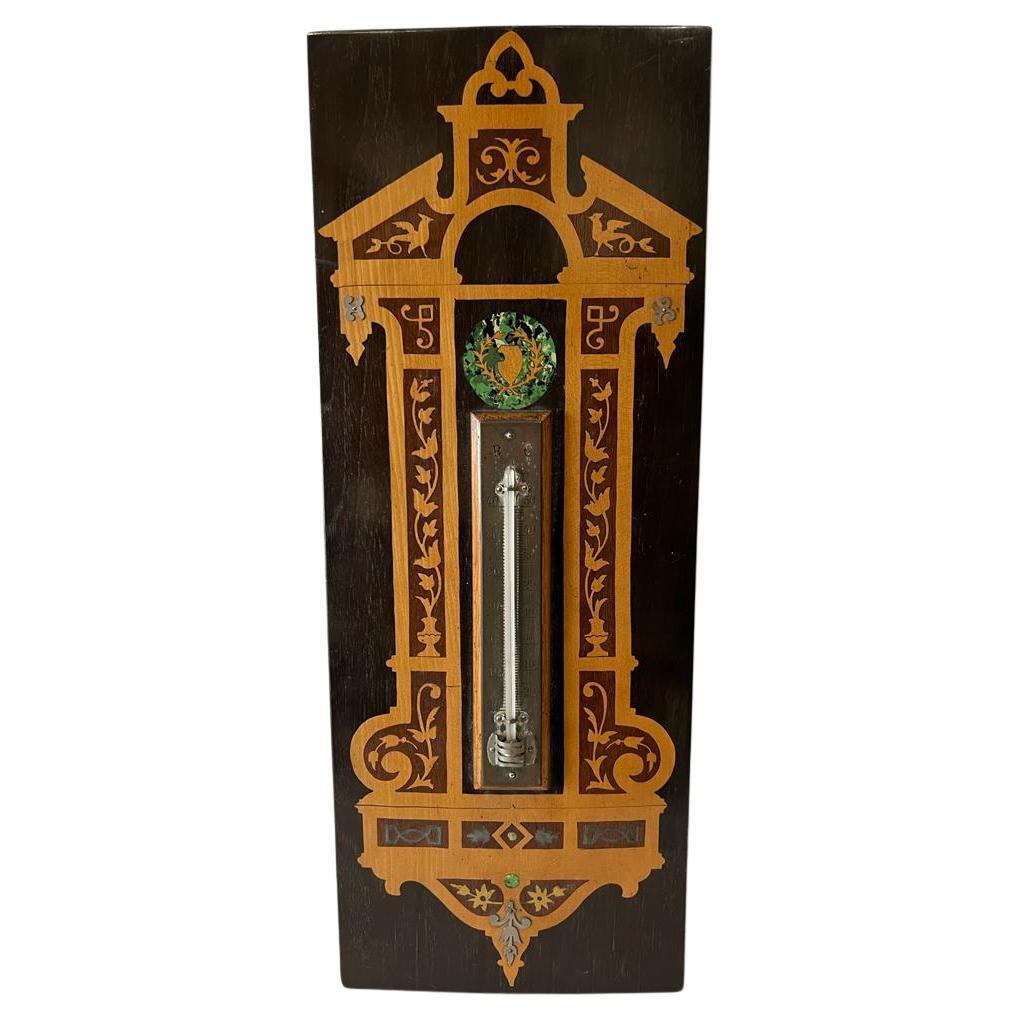 Antique Thermometer, Inlaid with Marquetry, Vienna Austria, 1907 For Sale