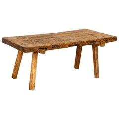 Antique Thick Plank Coffee Table with Splay Legs