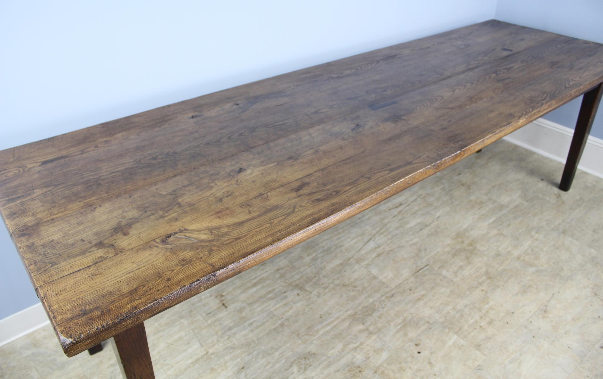 Antique Thick Top Ash Farm Table In Good Condition In Port Chester, NY