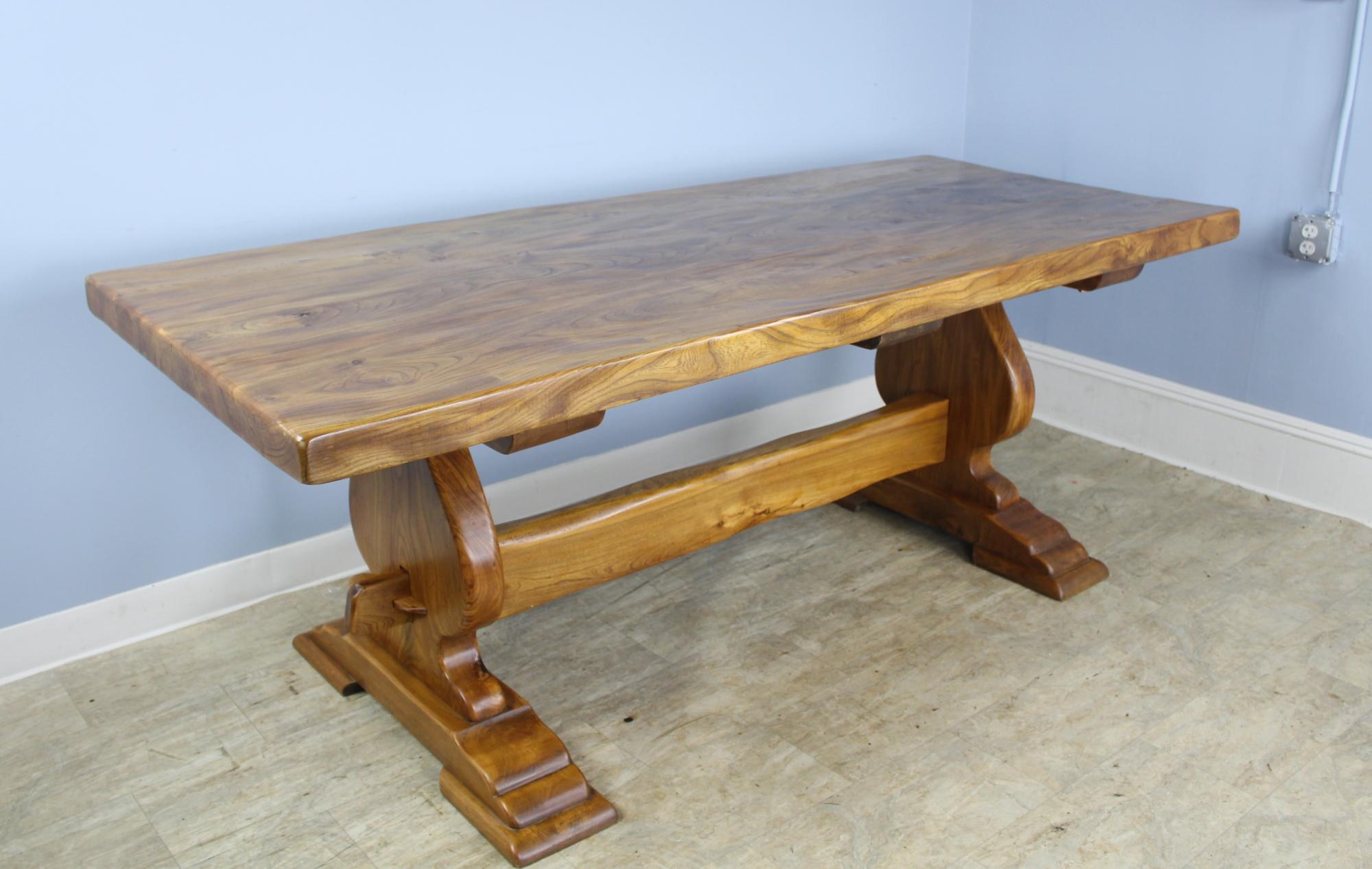 French Antique Thick Top Elm Refectory Table