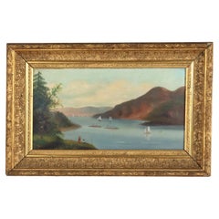 Antique Thomas Chambers Hudson River School Oil On Board River Scene c1880