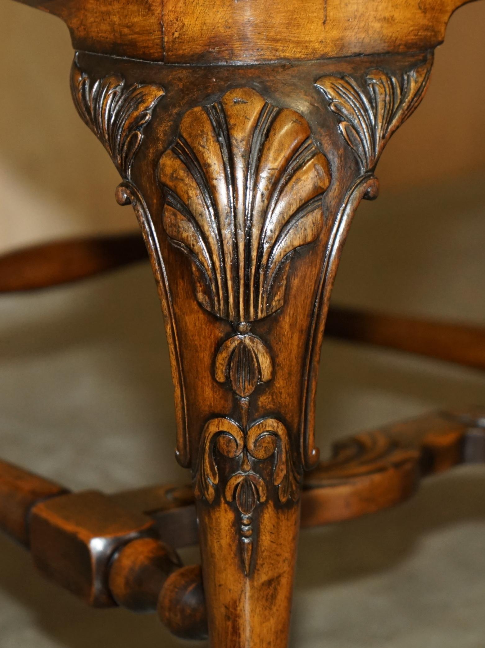 ANTIQUE THOMAS CHIPPENDALE CLAW & BALL CARVED BERGERE BROWN LEATHER ARMCHAiR For Sale 5