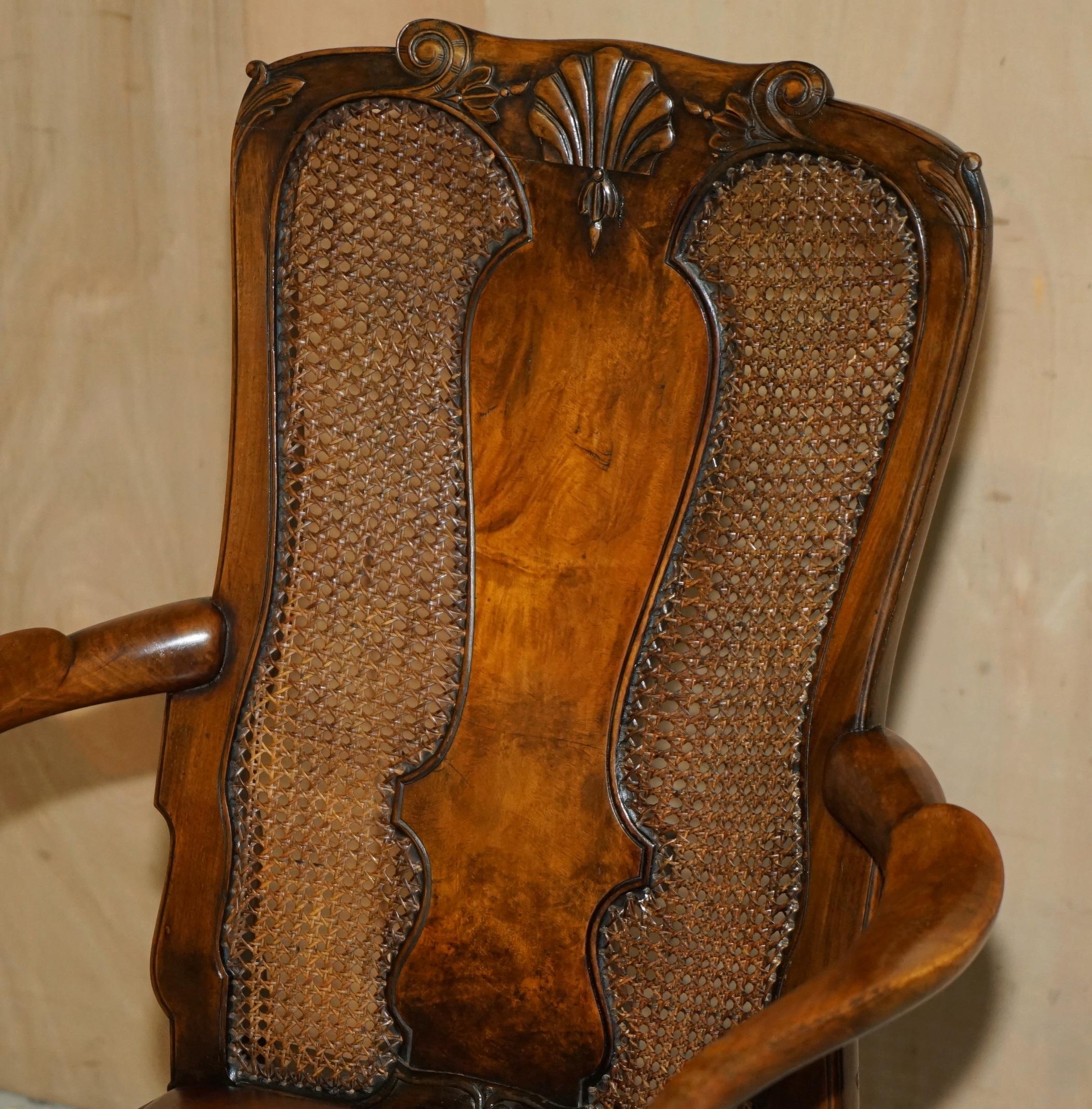 Edwardian ANTIQUE THOMAS CHIPPENDALE CLAW & BALL CARVED BERGERE BROWN LEATHER ARMCHAiR For Sale