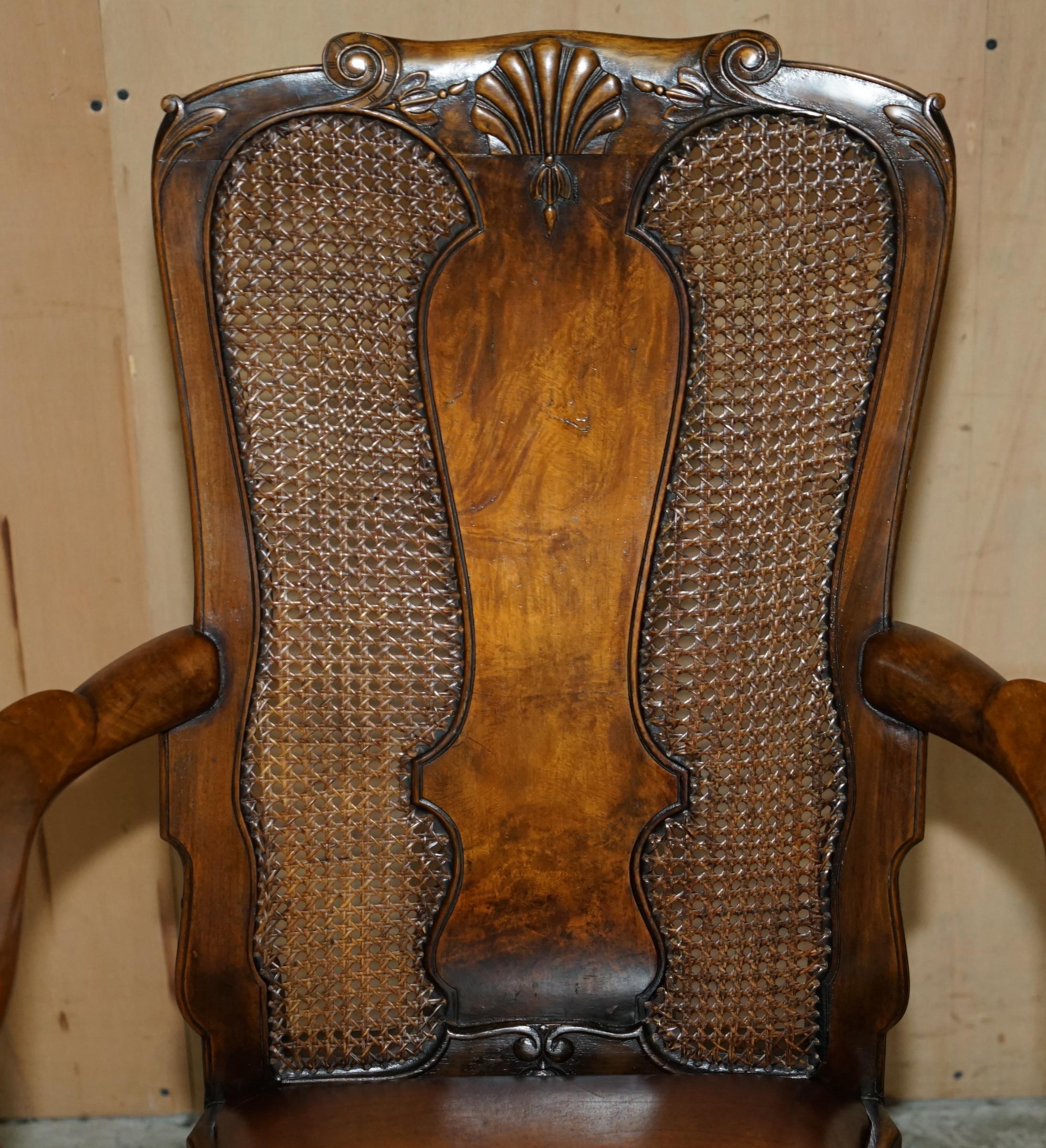 English ANTIQUE THOMAS CHIPPENDALE CLAW & BALL CARVED BERGERE BROWN LEATHER ARMCHAiR For Sale