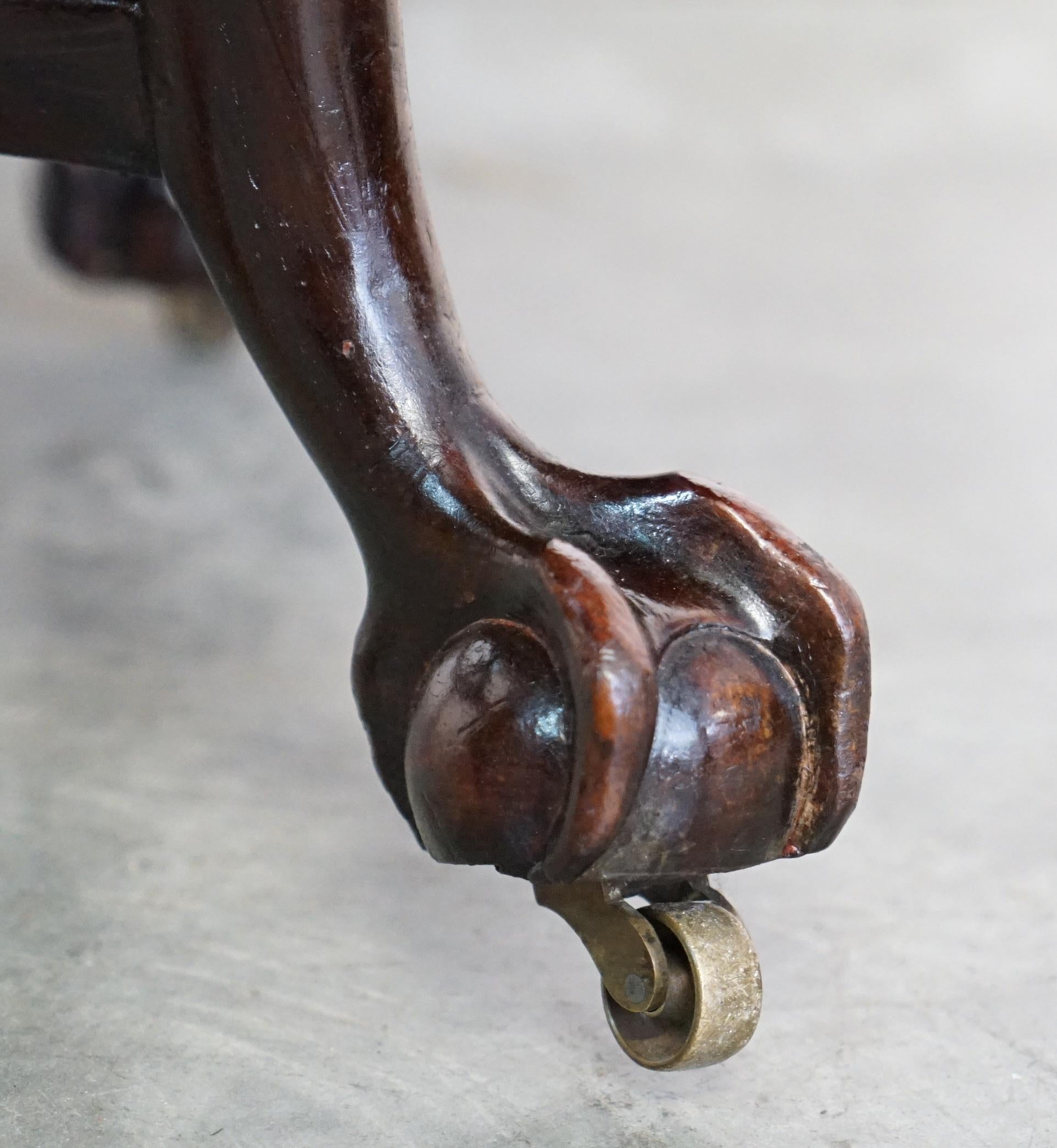 Antique Thomas Chippendale Claw & Ball Feet Brown Leather Swivel Captains Chair 3