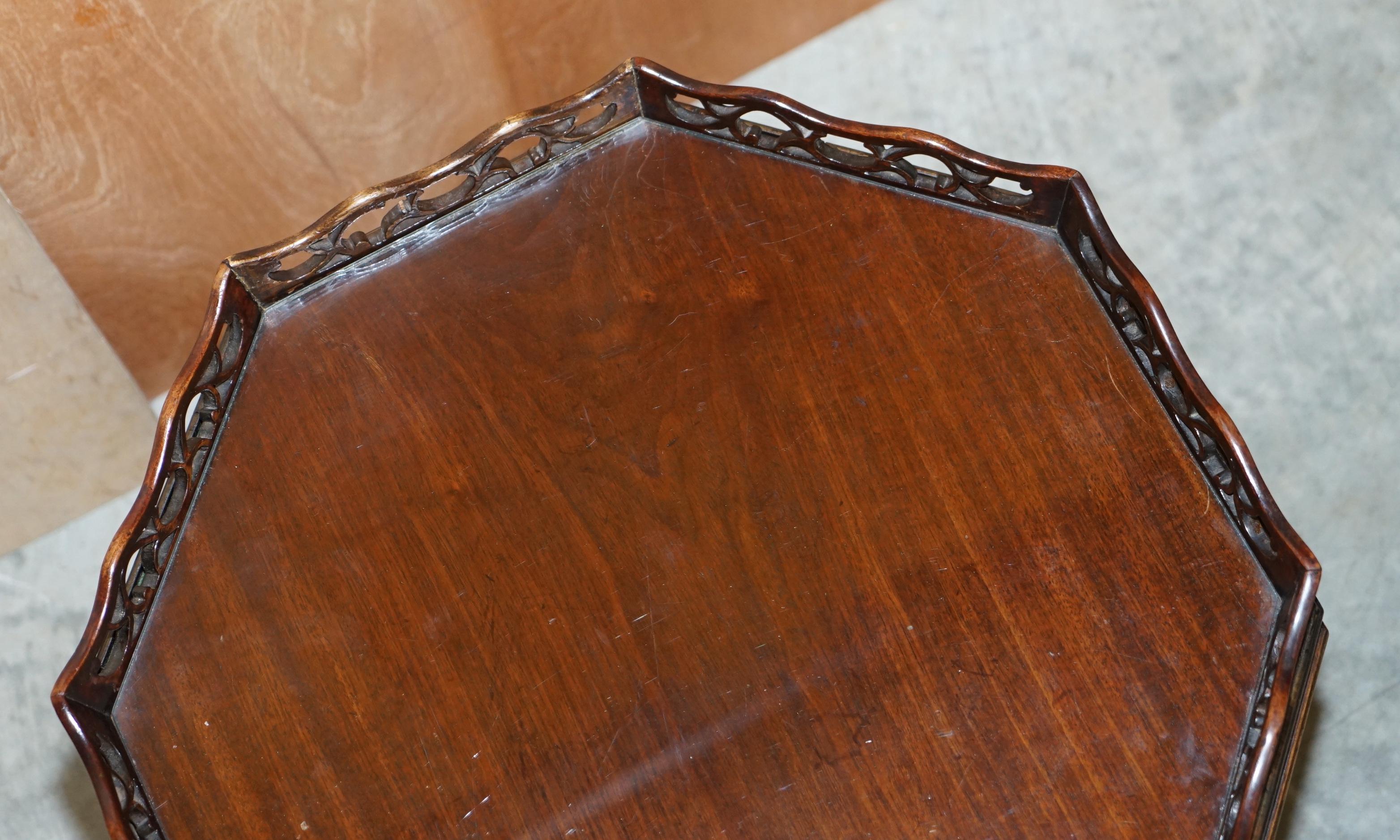 Antique Thomas Chippendale Fret Work Carved Card Games Tray Table Removable Top For Sale 2
