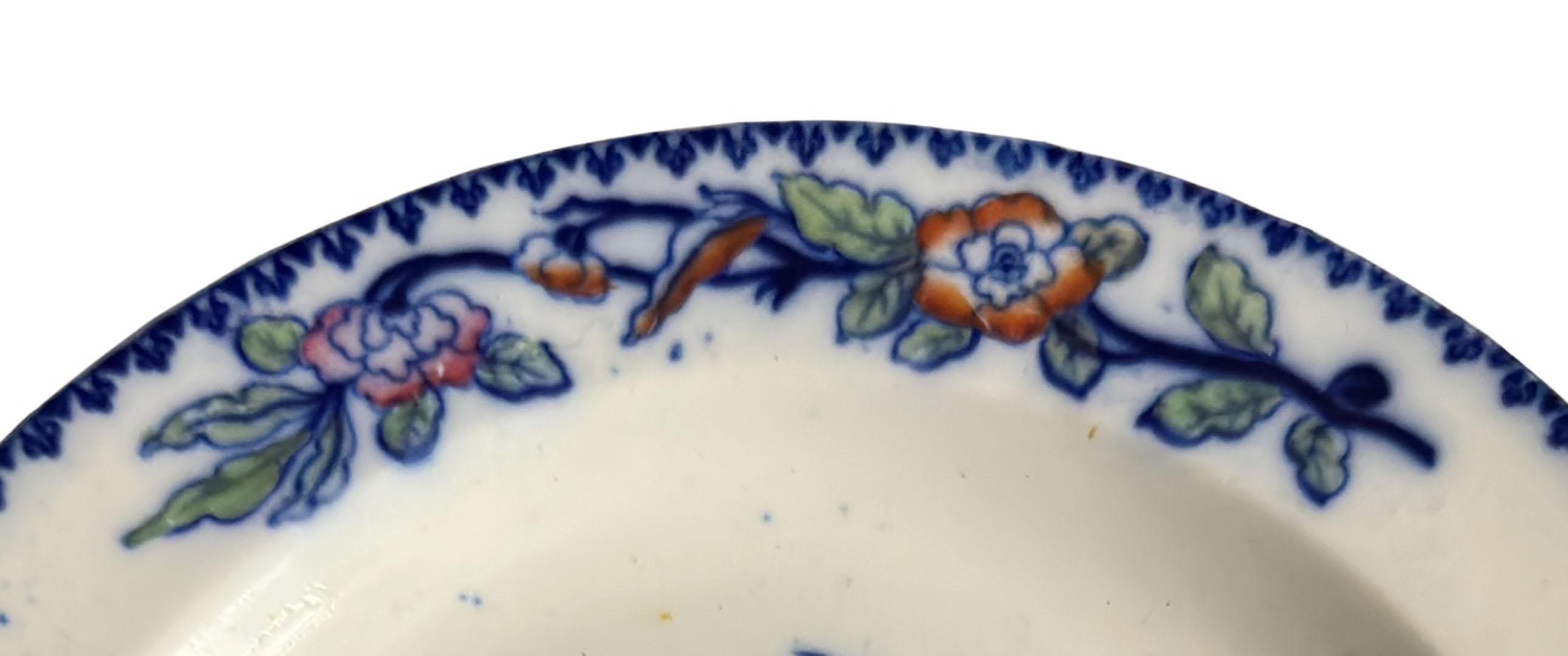 English Antique Thomas Dimmock & Co.Flow Blue Bamboo Plate
