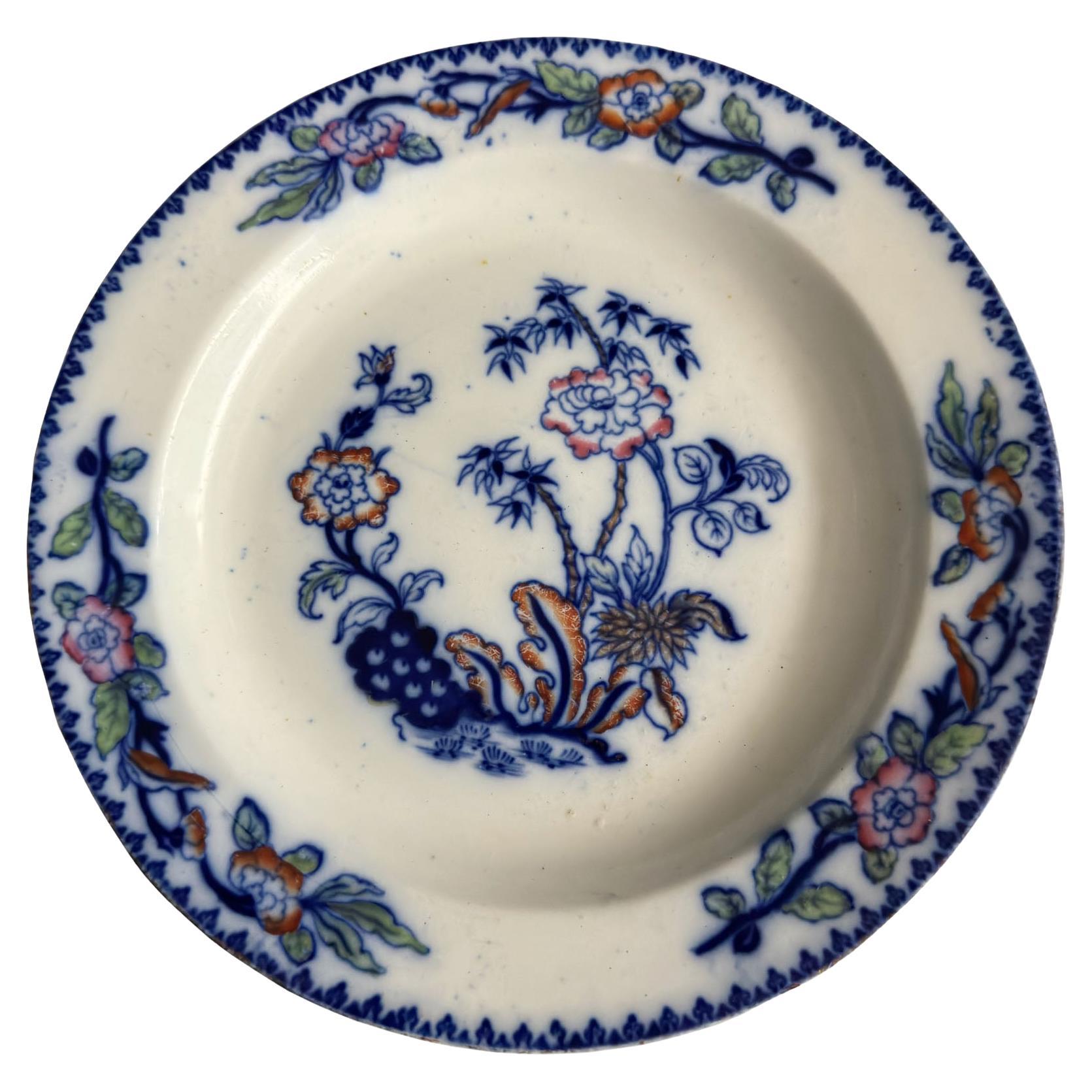 Antique Thomas Dimmock & Co.Flow Blue Bamboo Plate For Sale
