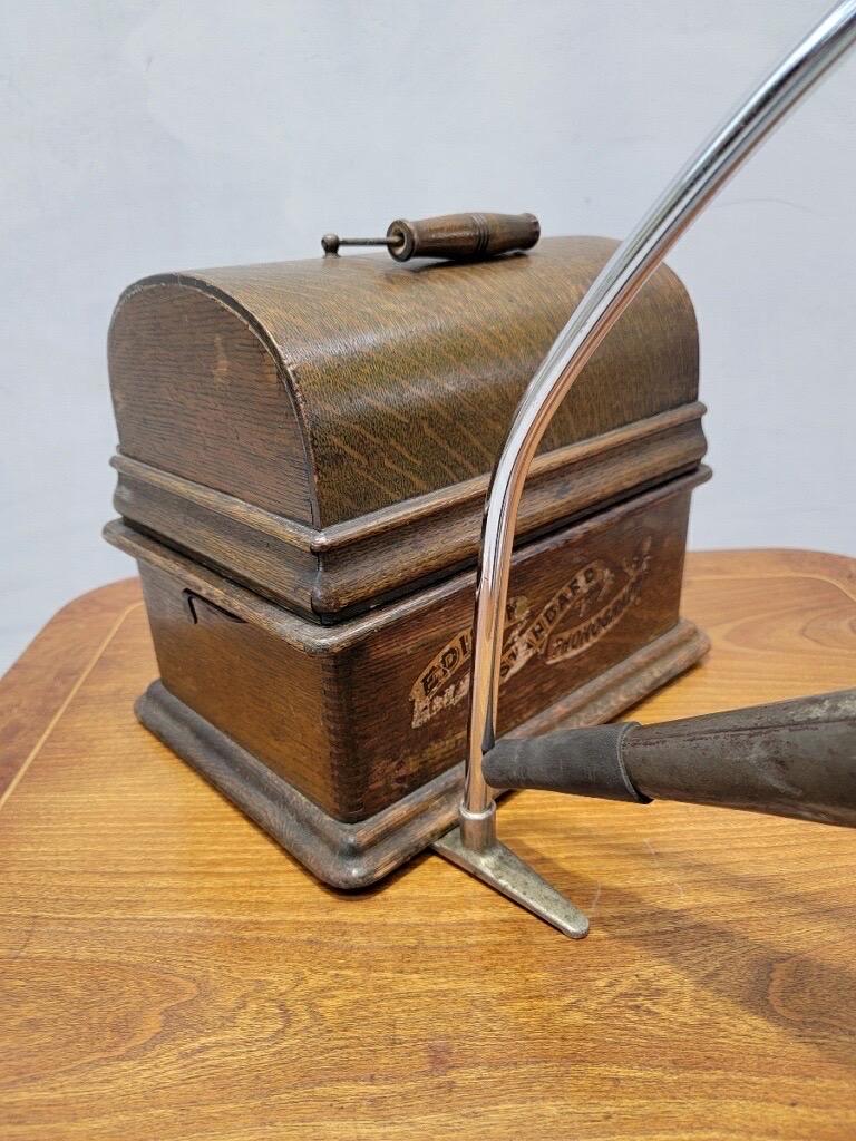 Antiker Thomas Edison Phonograph mit floralem Horn im Zustand „Gut“ im Angebot in Chicago, IL
