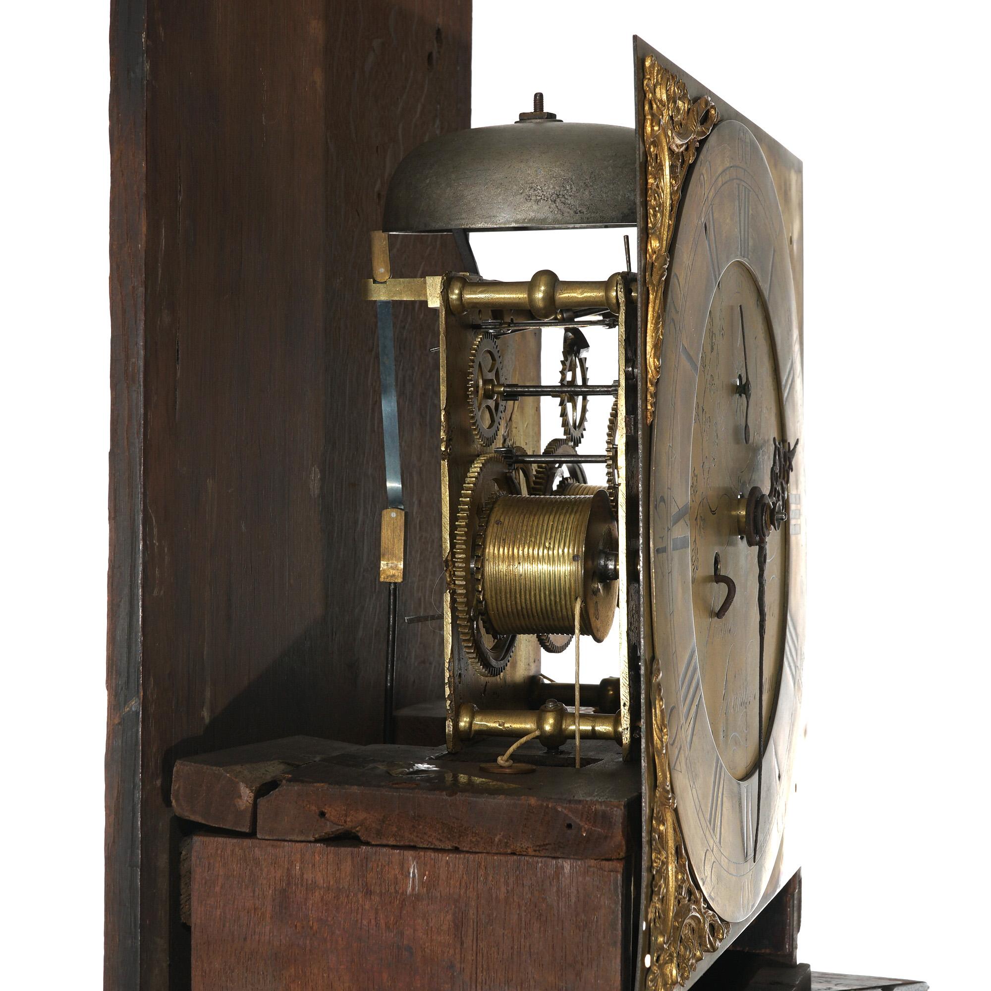 Horloge ancienne à grand-père en acajou avec fleurons en laiton de Thomas Farrer 19e siècle en vente 12