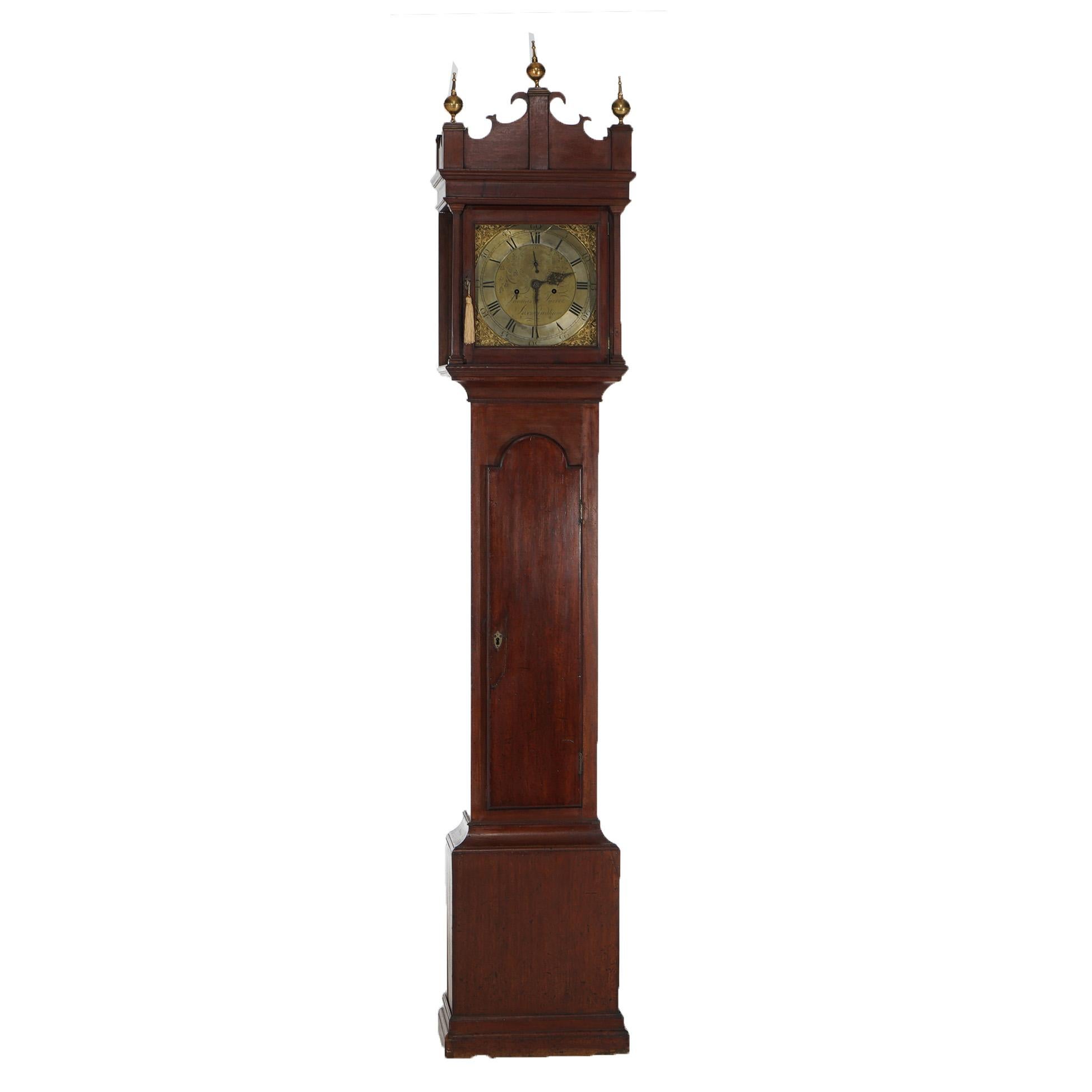 Antique Thomas Farrer Mahogany Grandfather Clock with Brass Finials 19thC

Measures - 94