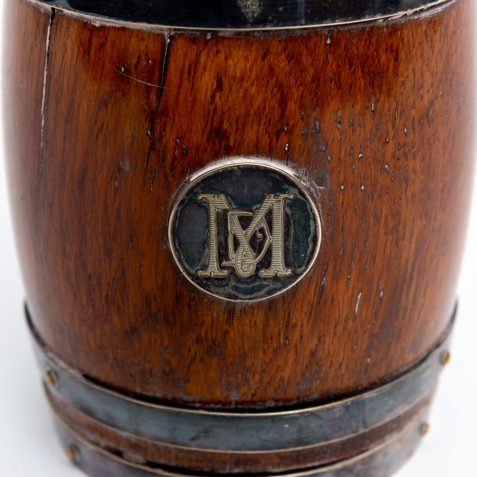 Victorian Antique Thomas Harwood and Son’s English Oak and Silverplate Tankard For Sale