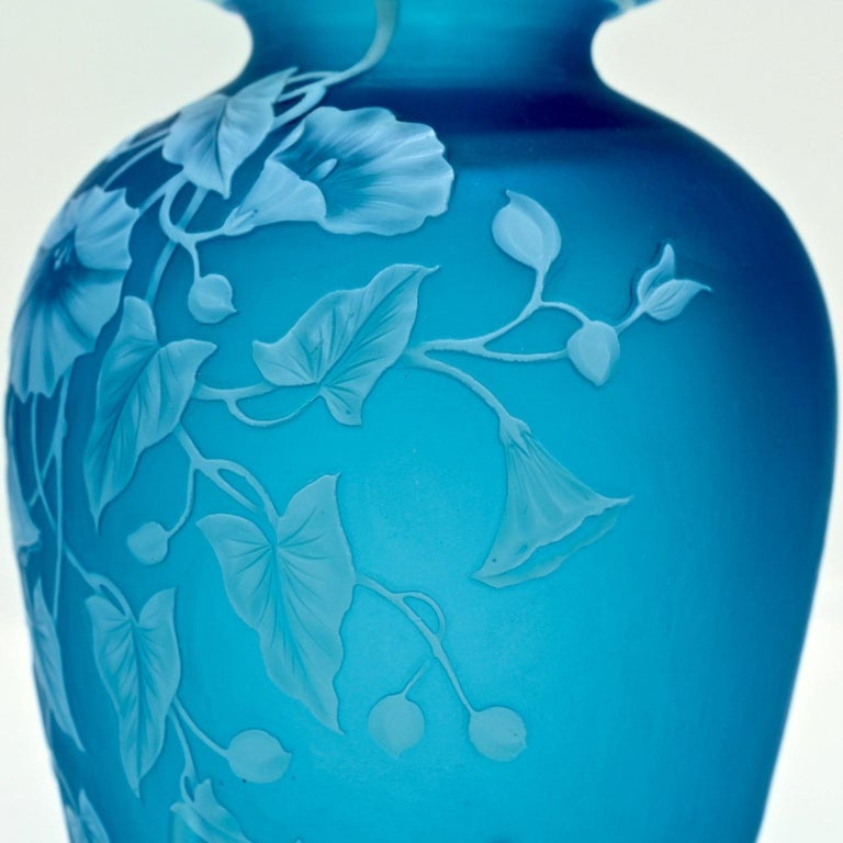 Antique Thomas Webb And Sons Blue Cameo Art Glass Vase With