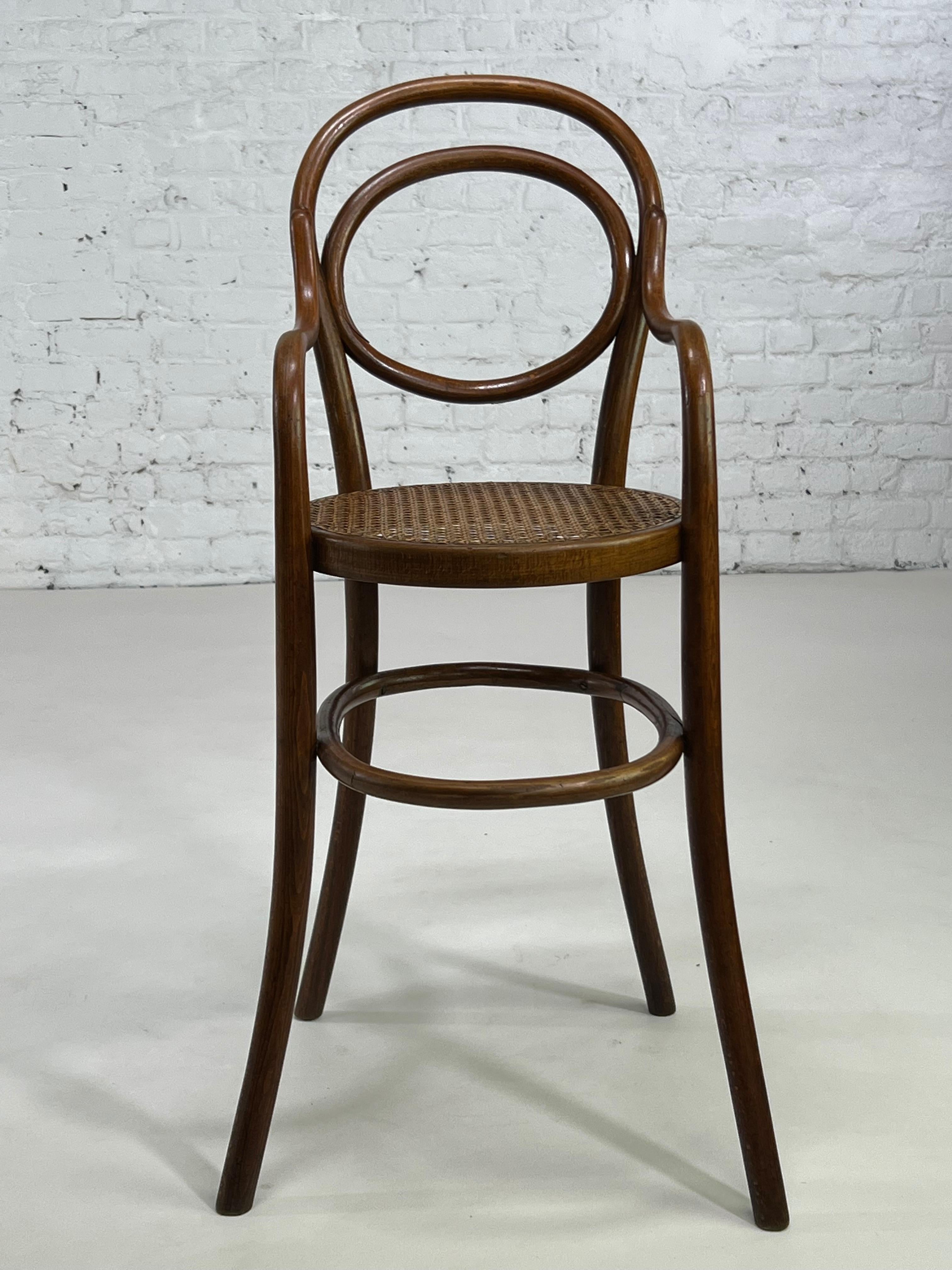 Art Nouveau Antique Thonet Bentwood and Wicker Caned Children High Chair For Sale
