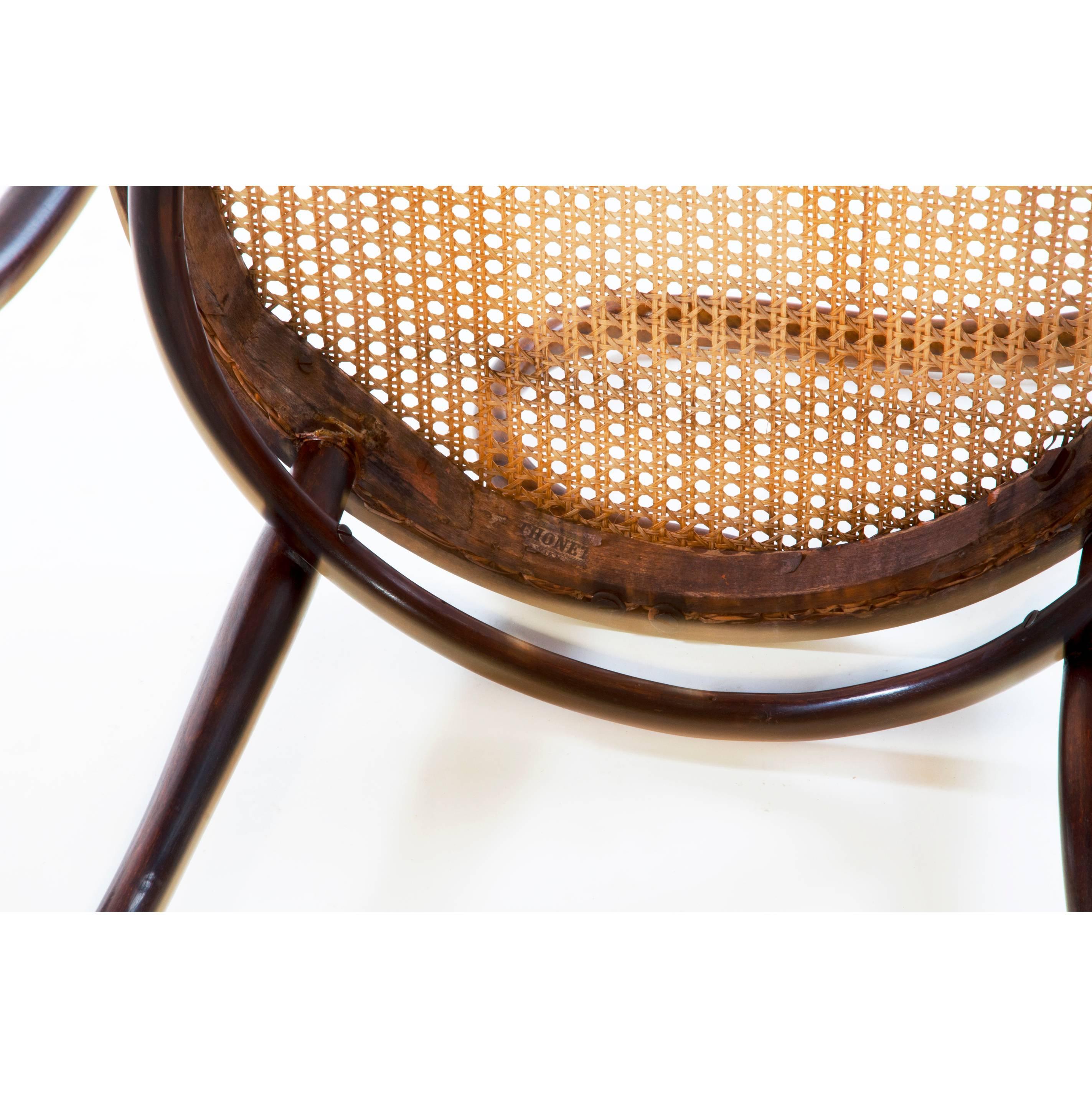 Wicker Antique Thonet Bentwood Armchair Fauteuil No. 20, circa 1900 For Sale