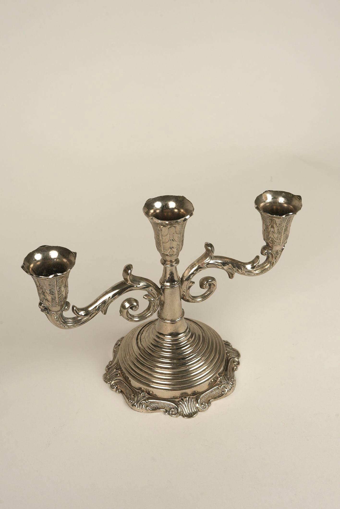 Antique Three-Arm Silver-Plated Candelabra For Sale 3