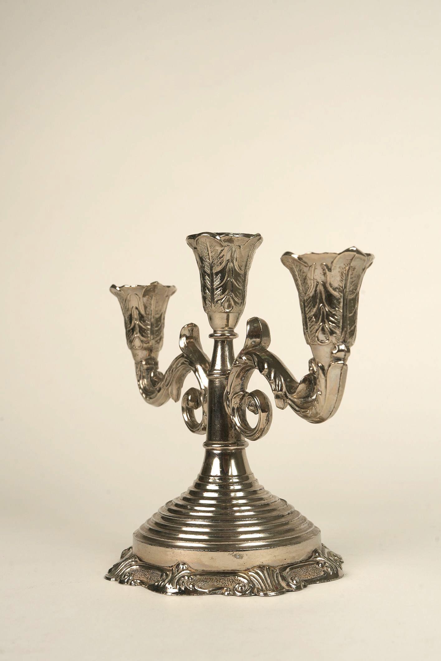English Antique Three-Arm Silver-Plated Candelabra For Sale
