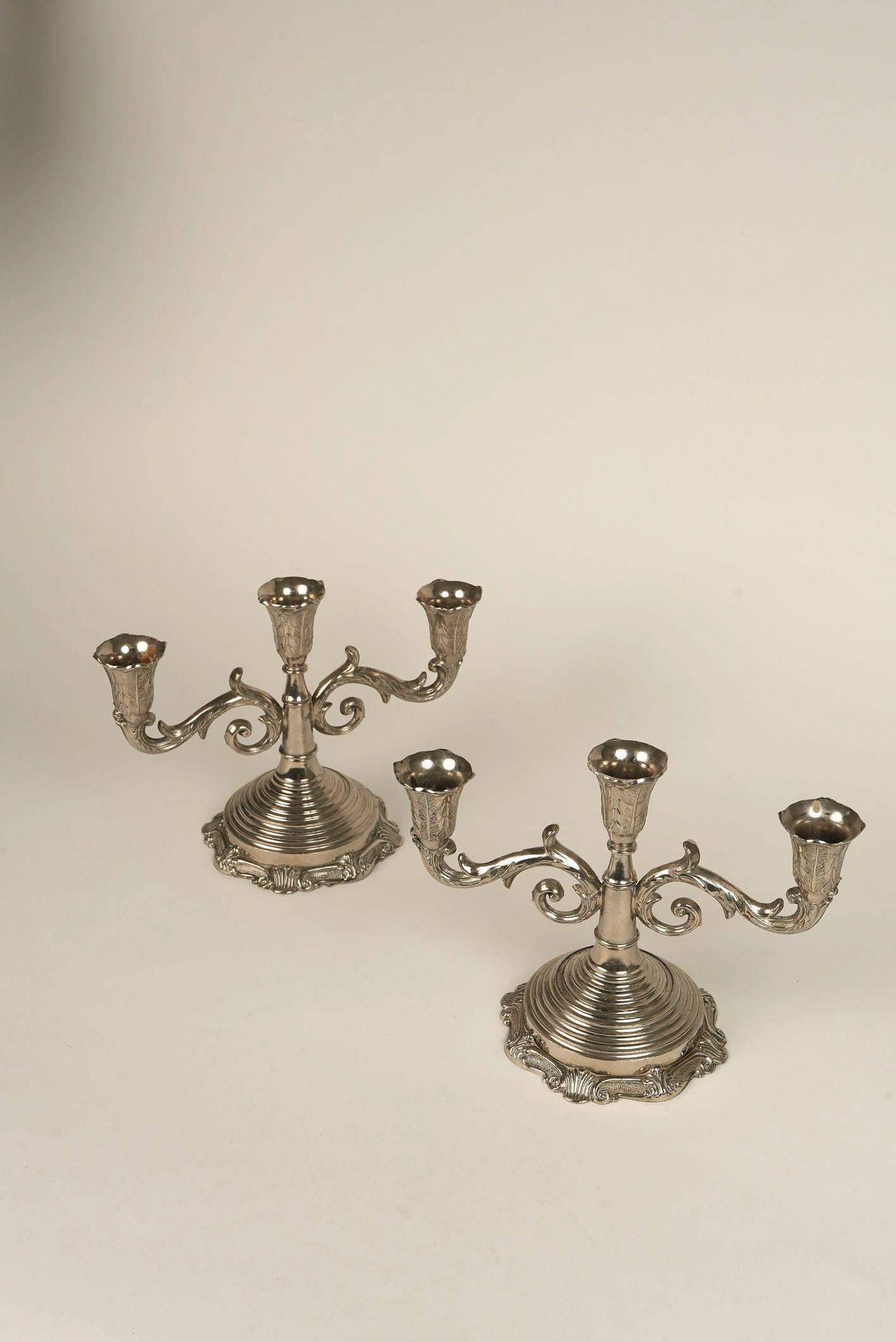 20th Century Antique Three-Arm Silver-Plated Candelabra For Sale