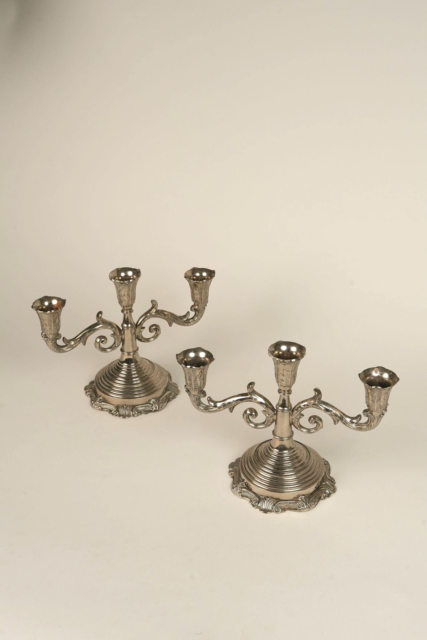 Silver Plate Antique Three-Arm Silver-Plated Candelabra For Sale