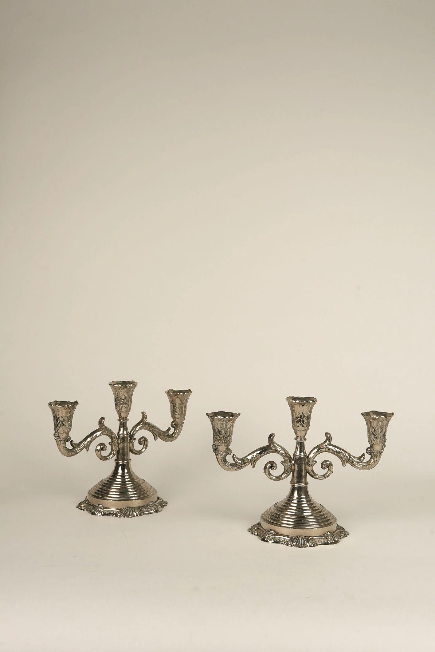 Antique Three-Arm Silver-Plated Candelabra For Sale 1