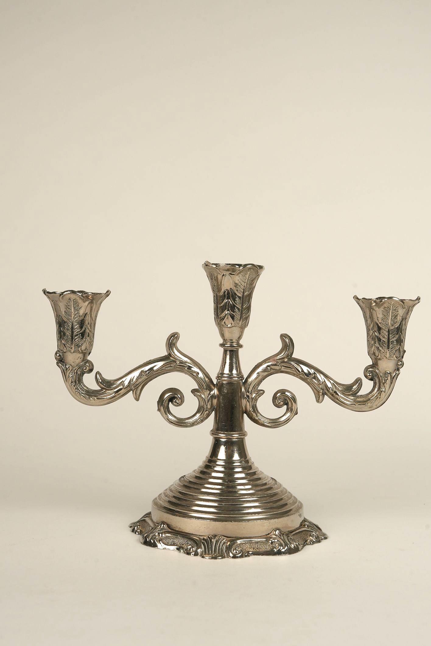 Antique Three-Arm Silver-Plated Candelabra For Sale 2