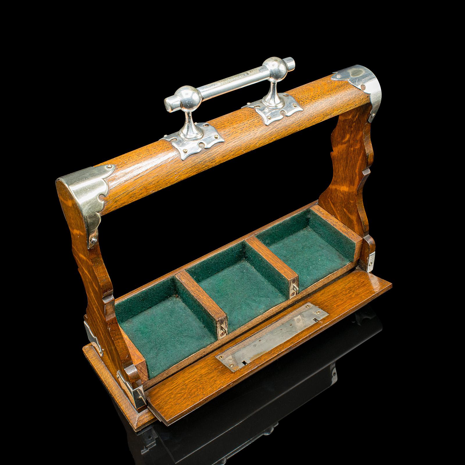 Antique Three Decanter Tantalus, English, Oak, Drinks Caddy, Edwardian, C.1910 For Sale 5