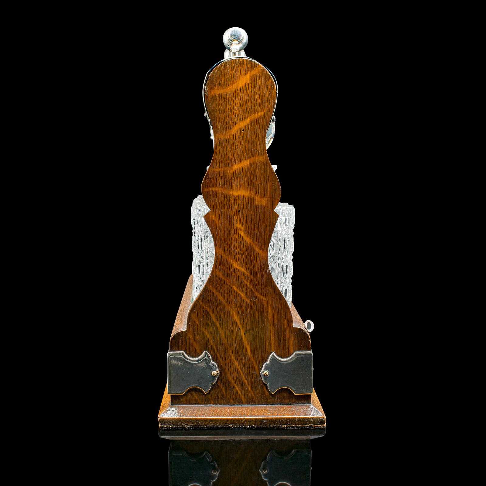 Antique Three Decanter Tantalus, English, Oak, Drinks Caddy, Edwardian, C.1910 For Sale 1
