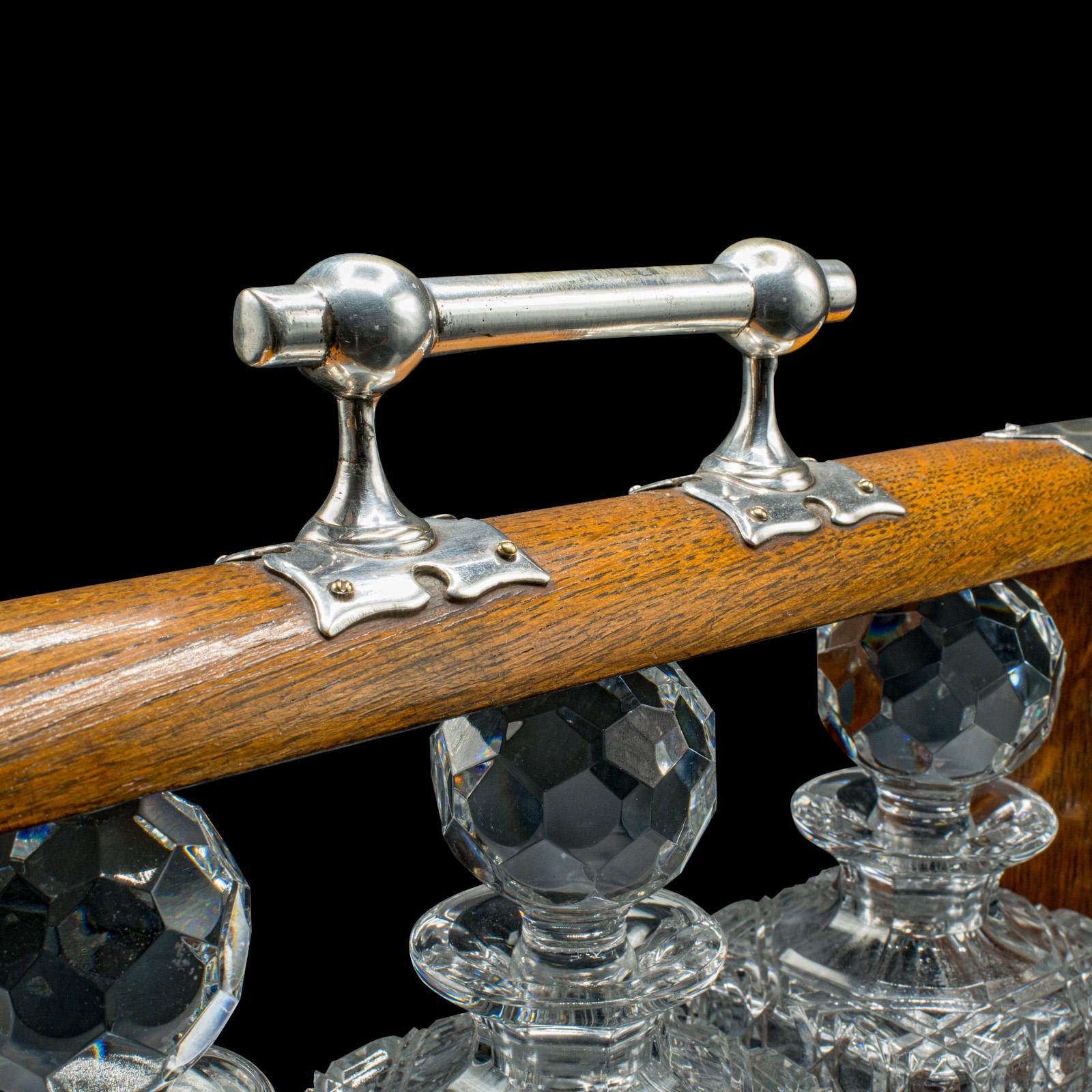 Antique Three Decanter Tantalus, English, Oak, Drinks Caddy, Edwardian, C.1910 For Sale 2