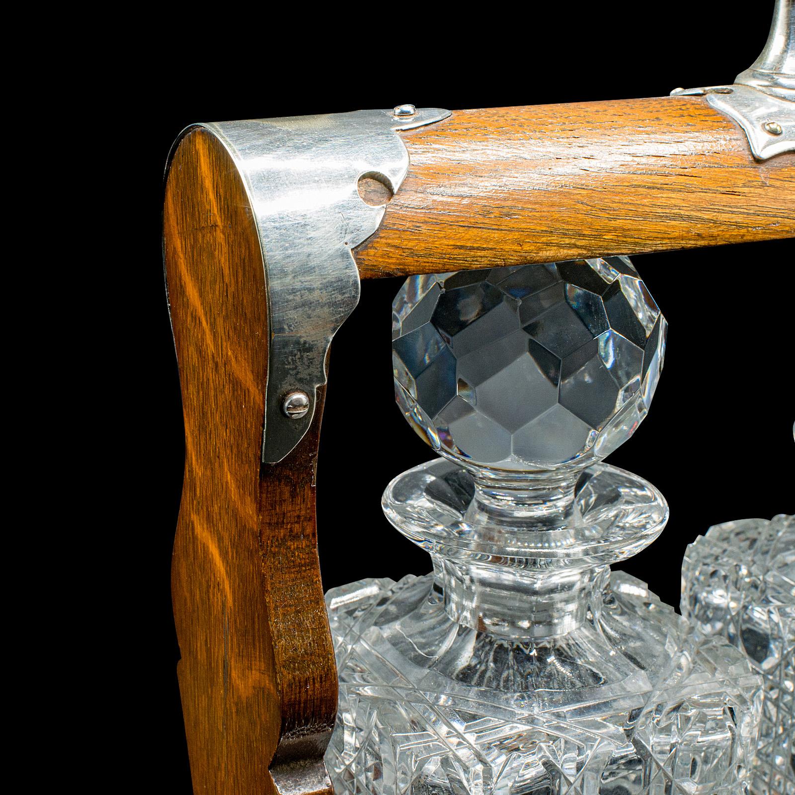 Antique Three Decanter Tantalus, English, Oak, Drinks Caddy, Edwardian, C.1910 For Sale 3