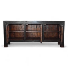 Antique Three-Door Sideboard in Blackened Elm, Shanxi, China, Early 20th Century