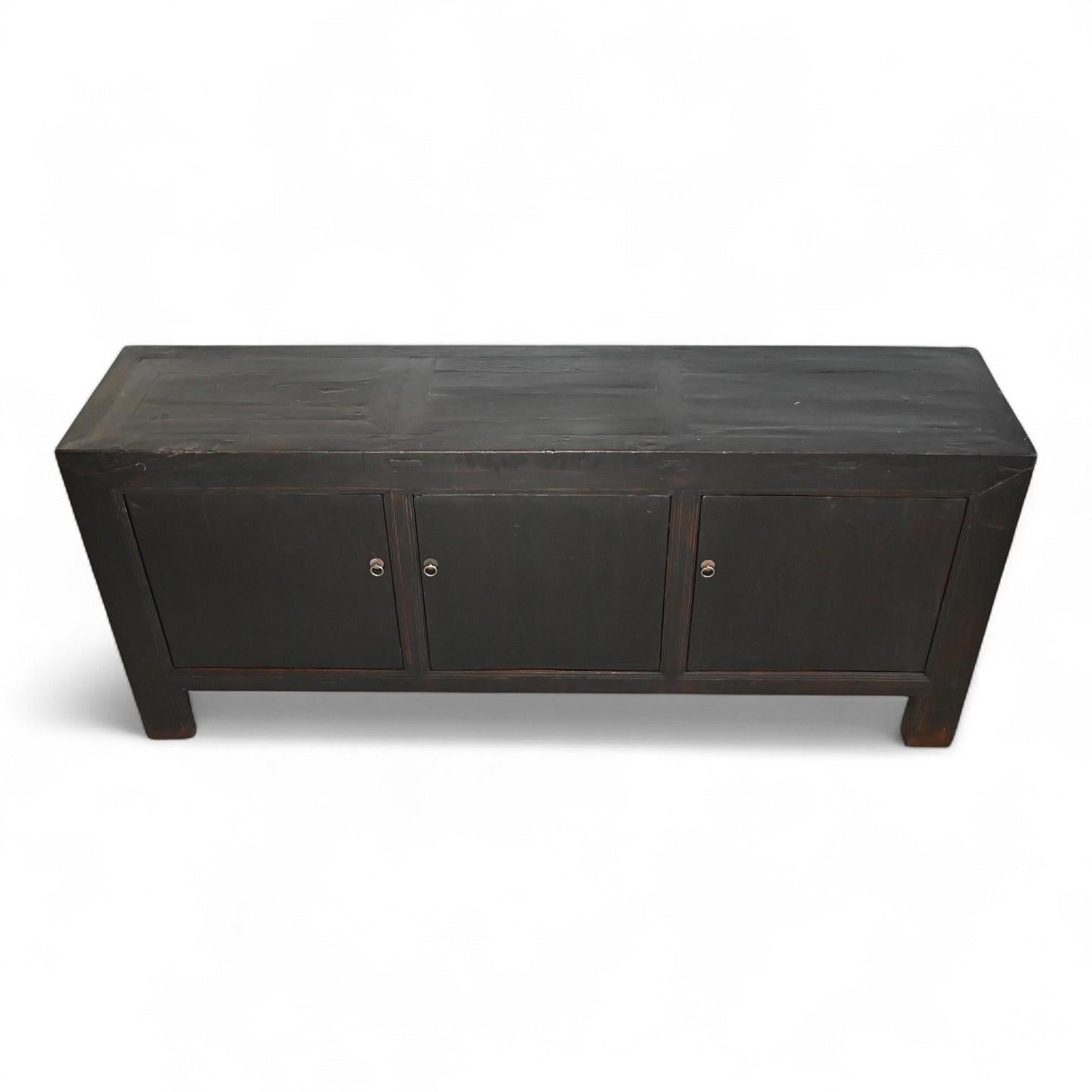 Hand-Crafted Antique Three-Door Sideboard in Blackened Elm, Shanxi, China, Early 20th Century For Sale