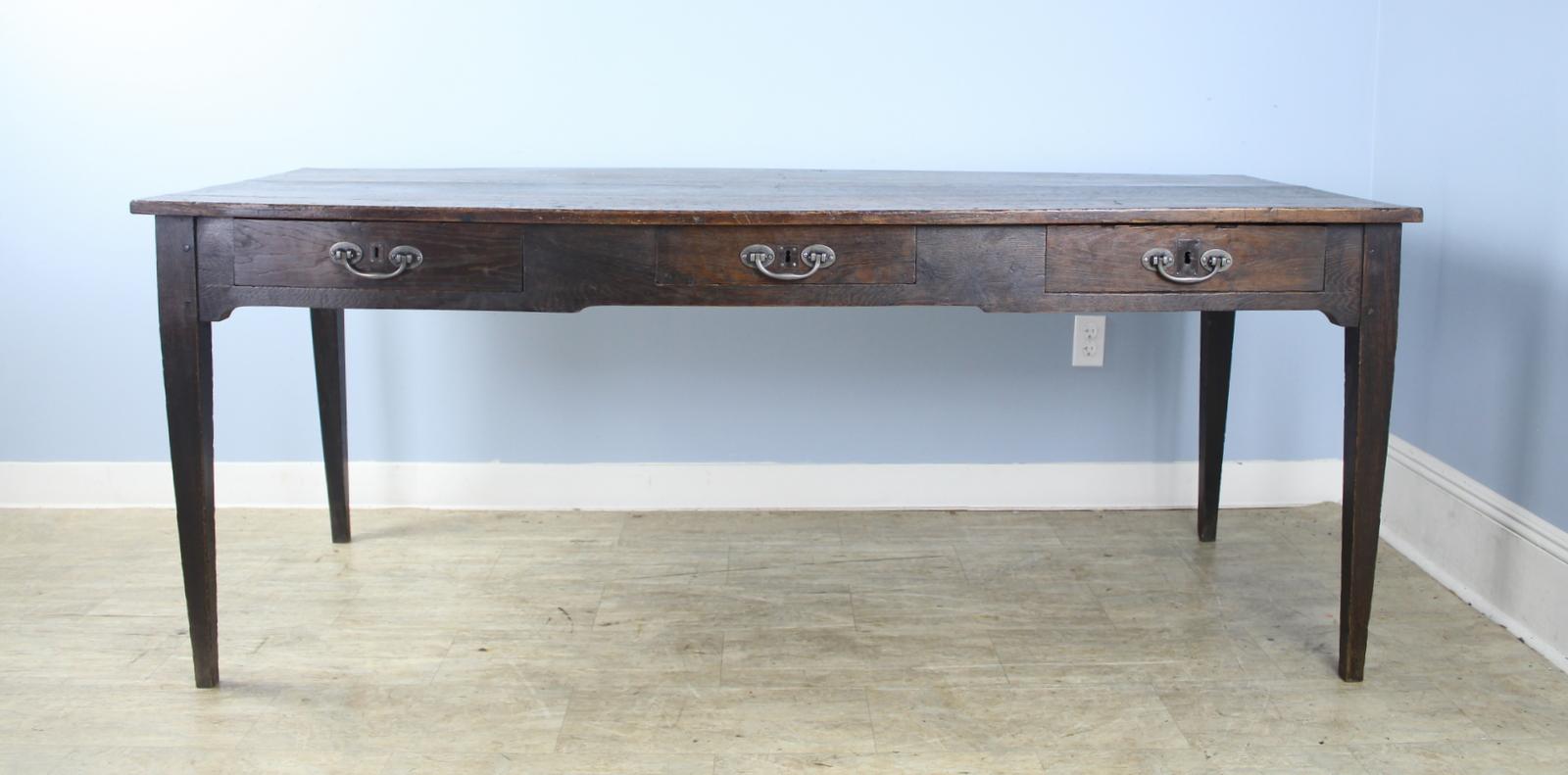 French Antique Three Drawer Oak Farm Table For Sale