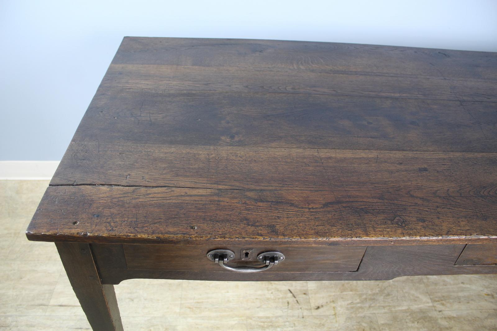 19th Century Antique Three Drawer Oak Farm Table For Sale