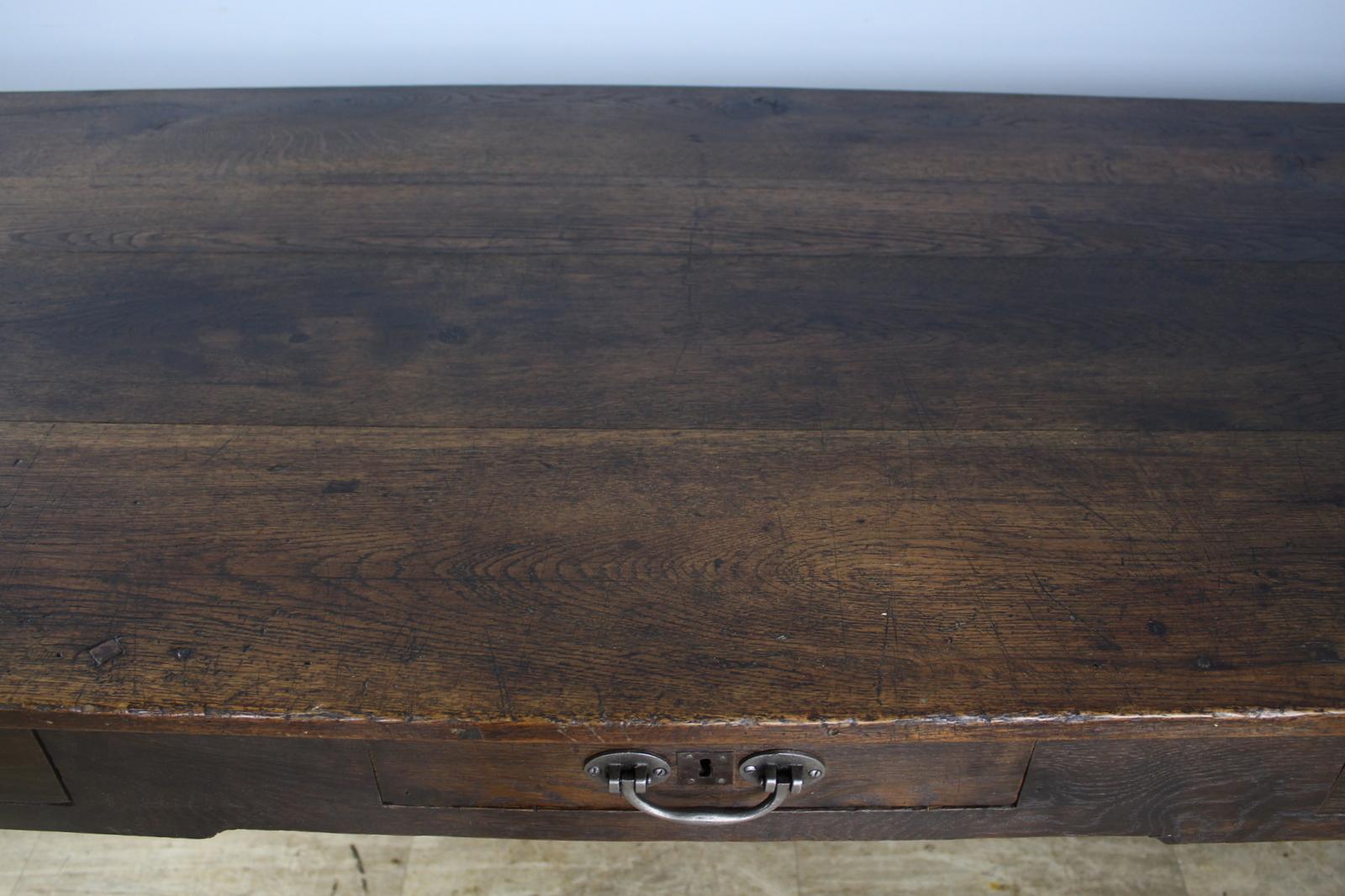 Antique Three Drawer Oak Farm Table For Sale 2
