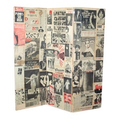 Antique Three Fold Screen, Victorian Pasted with 1970s Music Scraps, Punk, Metal