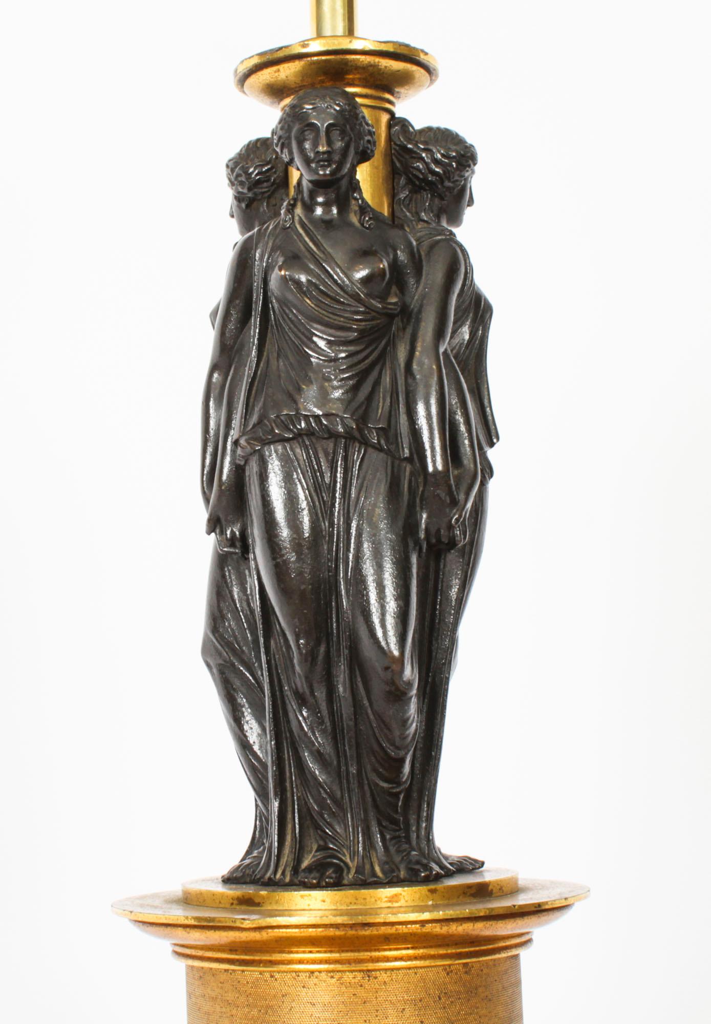 Antique Three Graces after Canova Bronze Scupture Table Lamp 19th Century 5