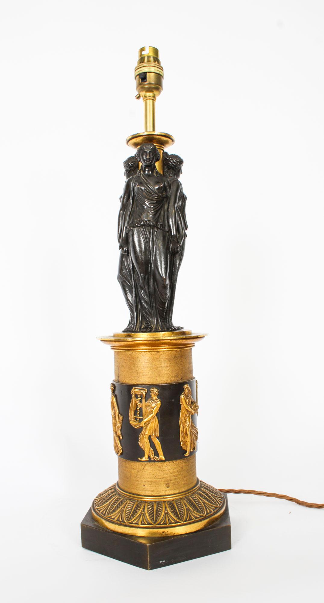 Antique Three Graces after Canova Bronze Scupture Table Lamp 19th Century 6