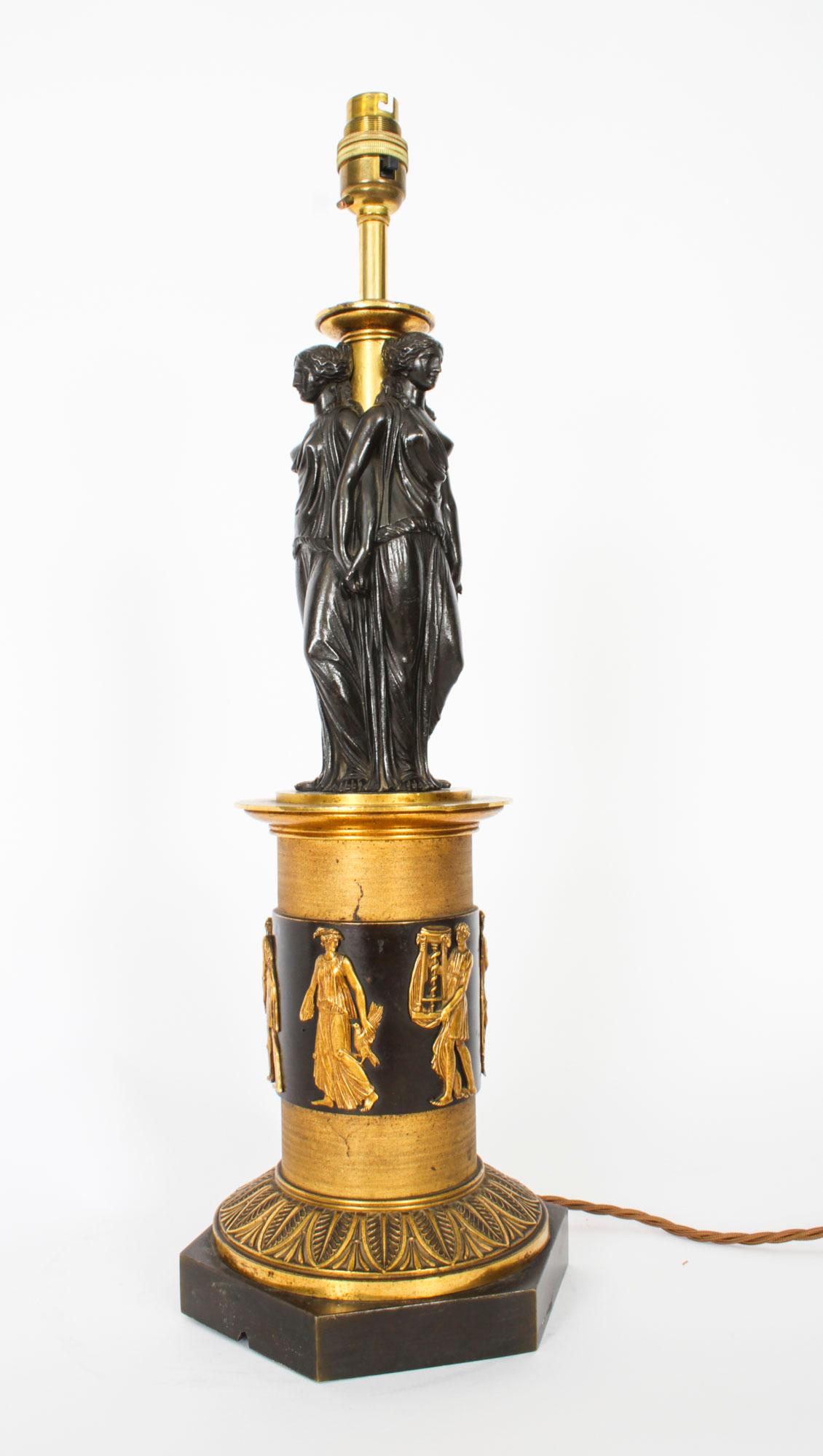 Antique Three Graces after Canova Bronze Scupture Table Lamp 19th Century 7
