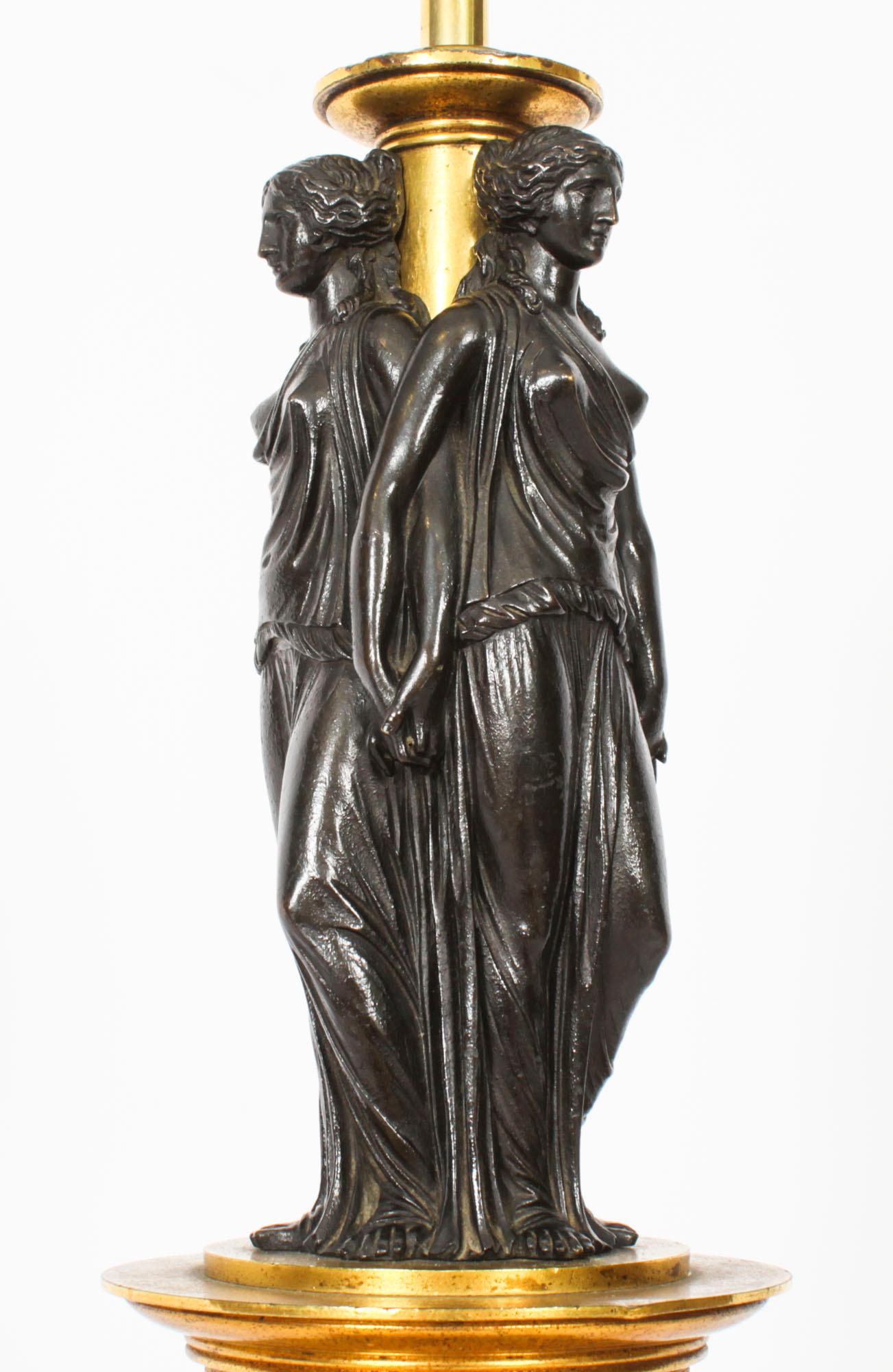 Antique Three Graces after Canova Bronze Scupture Table Lamp 19th Century 8