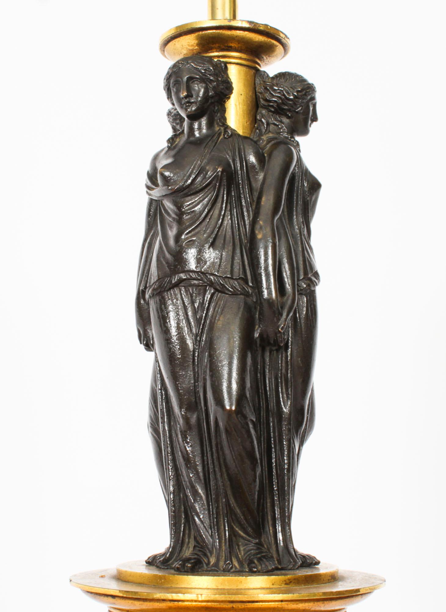 Antique Three Graces after Canova Bronze Scupture Table Lamp 19th Century 9