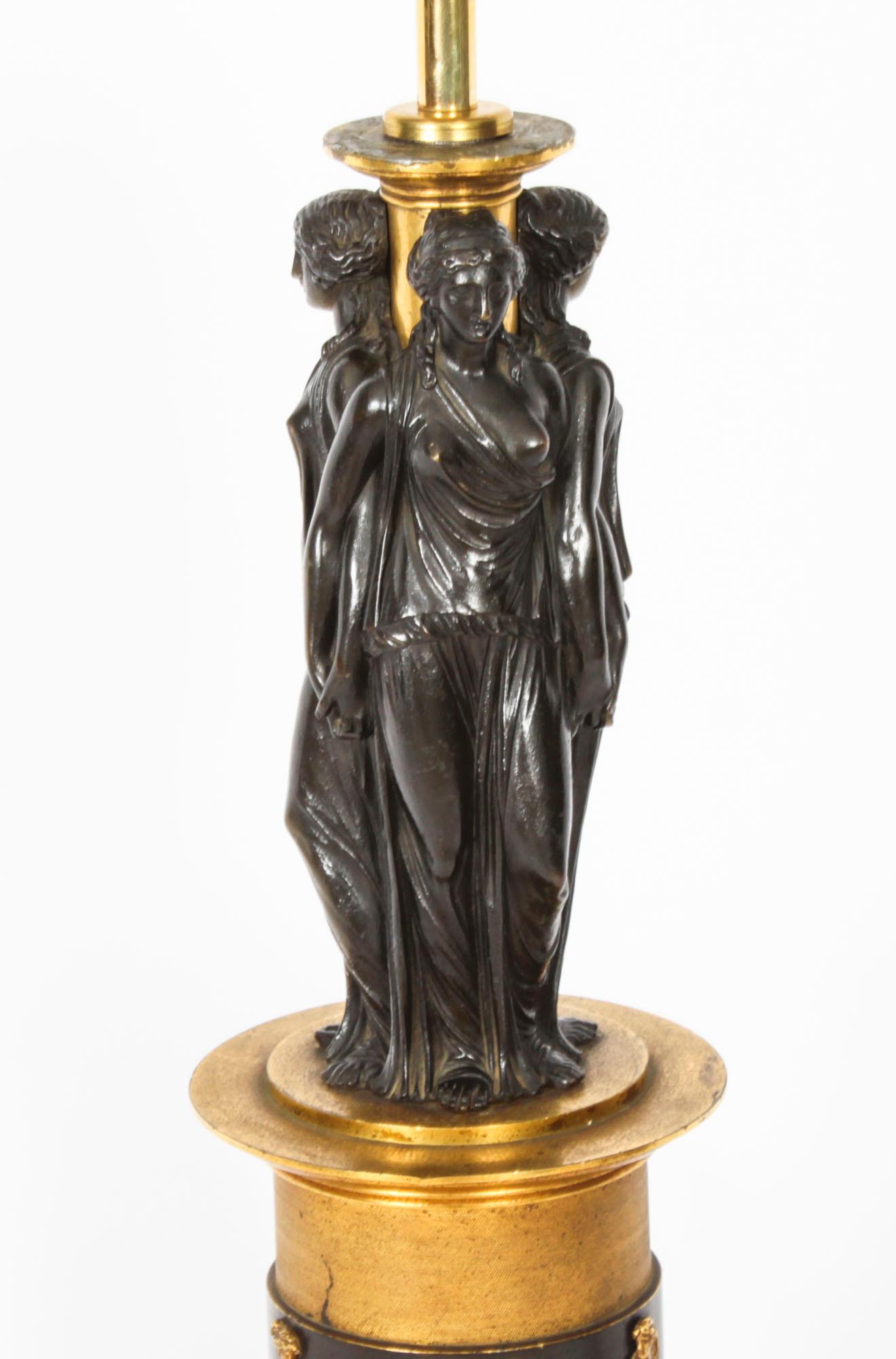 Antique Three Graces after Canova Bronze Scupture Table Lamp 19th Century 11