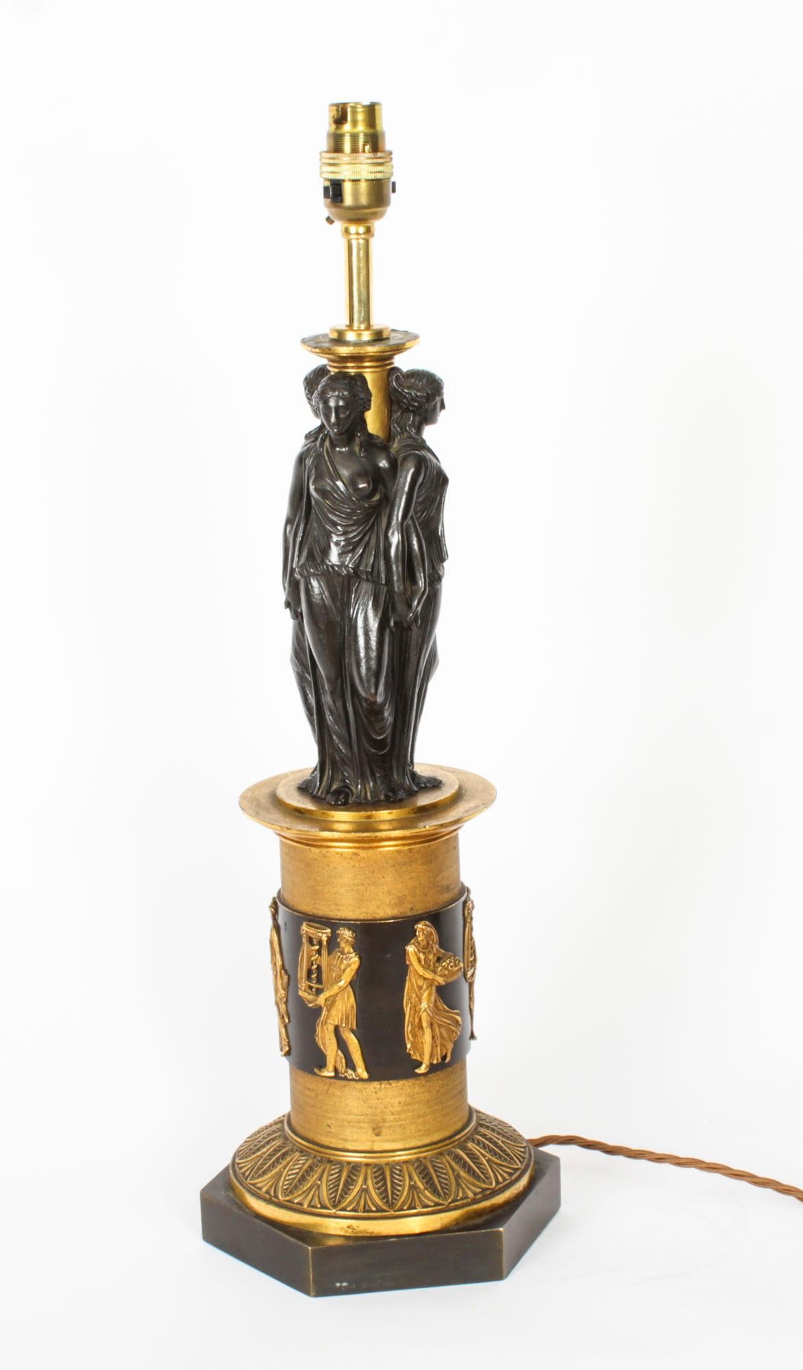 Antique Three Graces after Canova Bronze Scupture Table Lamp 19th Century 13