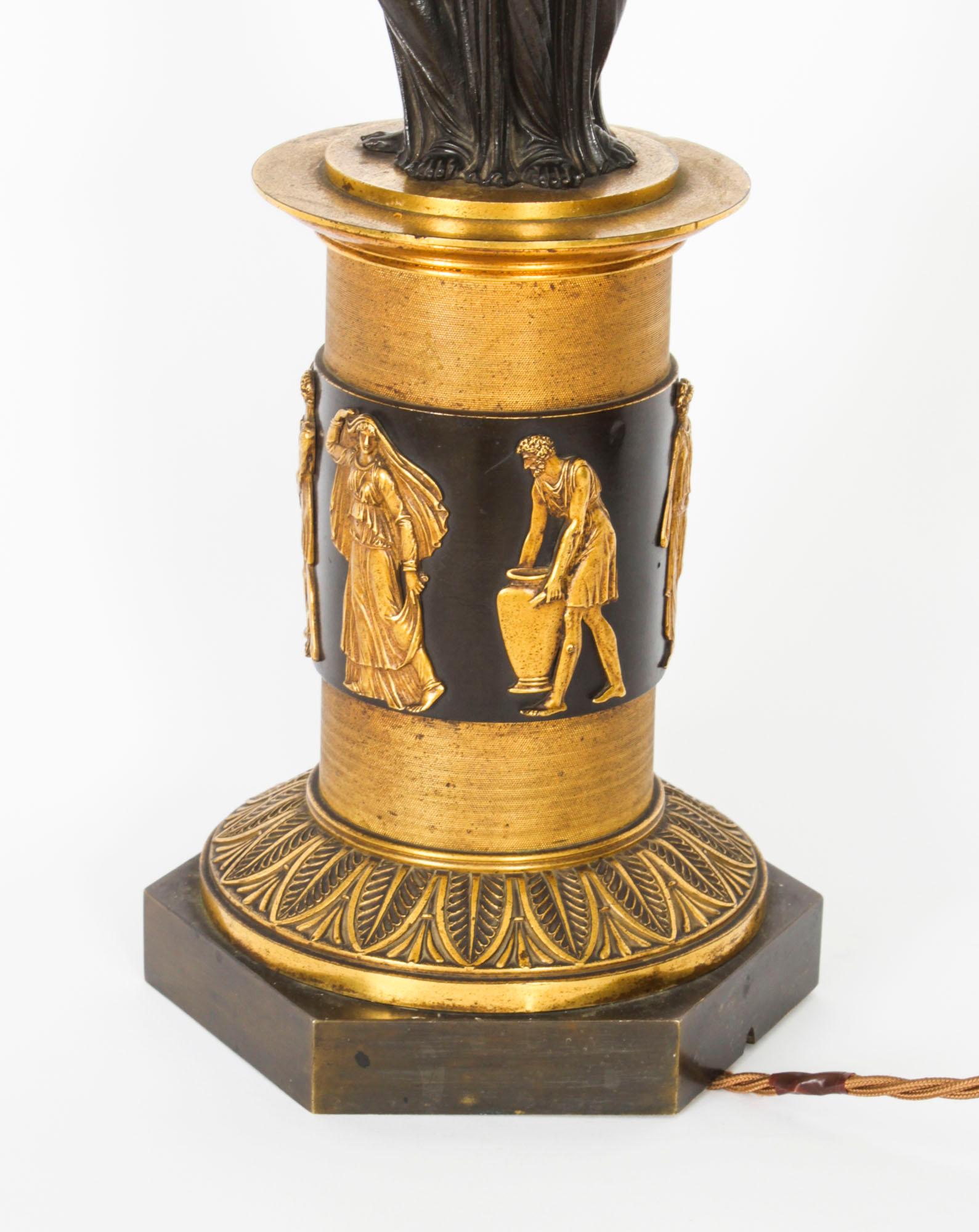 Empire Revival Antique Three Graces after Canova Bronze Scupture Table Lamp 19th Century