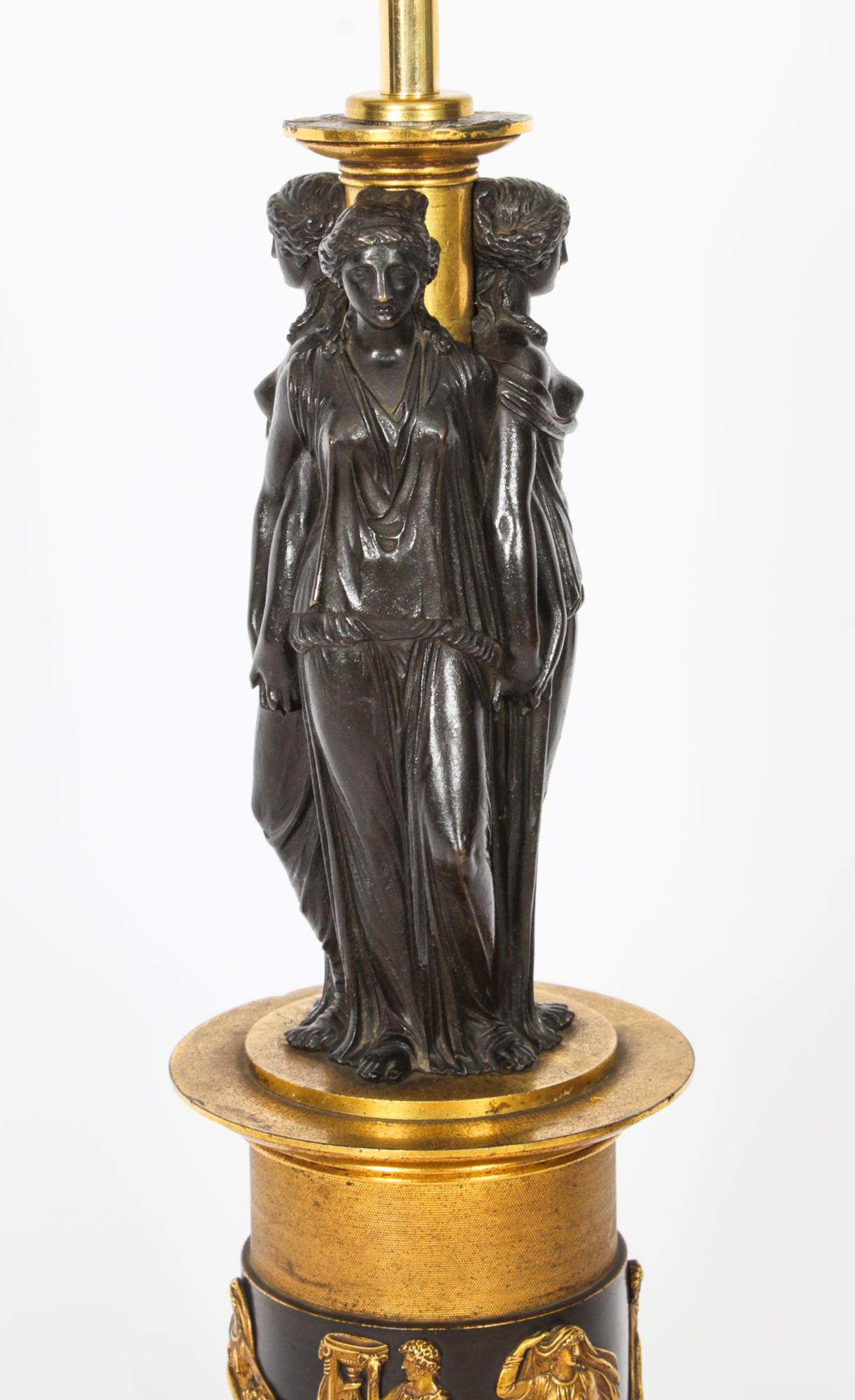 French Antique Three Graces after Canova Bronze Scupture Table Lamp 19th Century