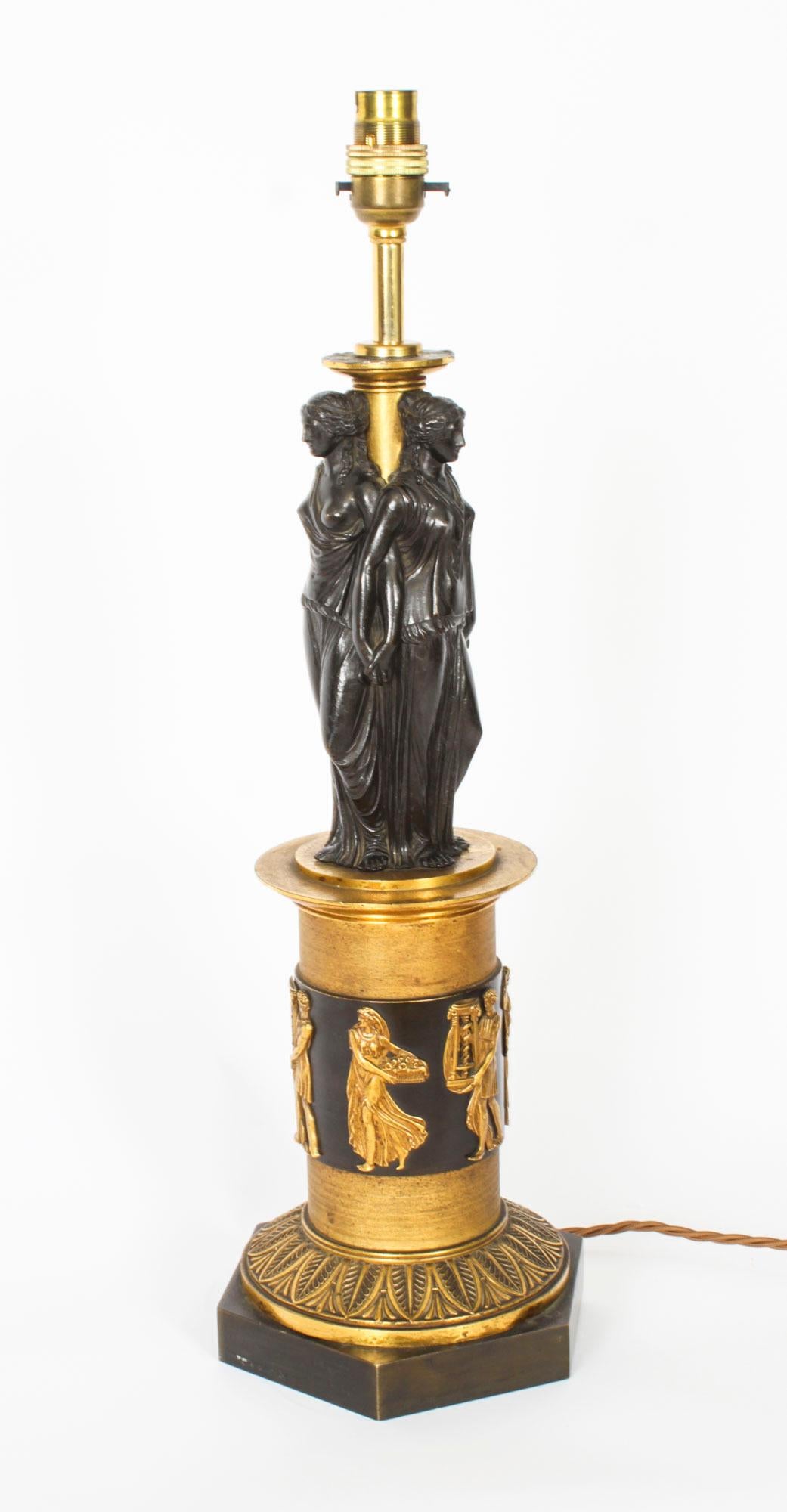 Antique Three Graces after Canova Bronze Scupture Table Lamp 19th Century In Good Condition In London, GB