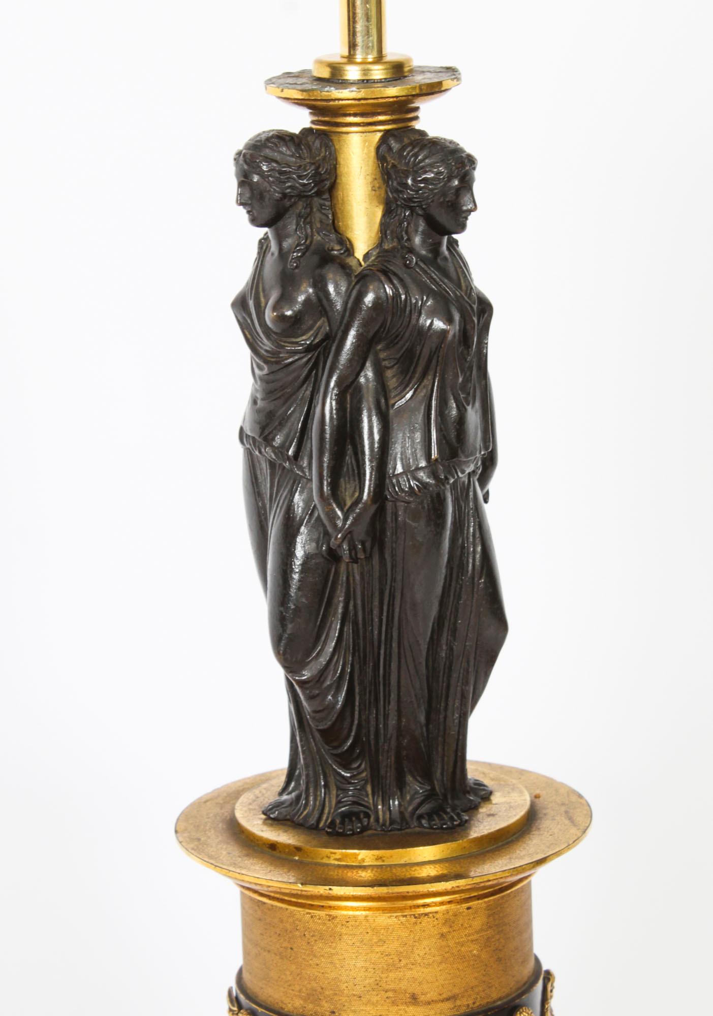 Late 19th Century Antique Three Graces after Canova Bronze Scupture Table Lamp 19th Century
